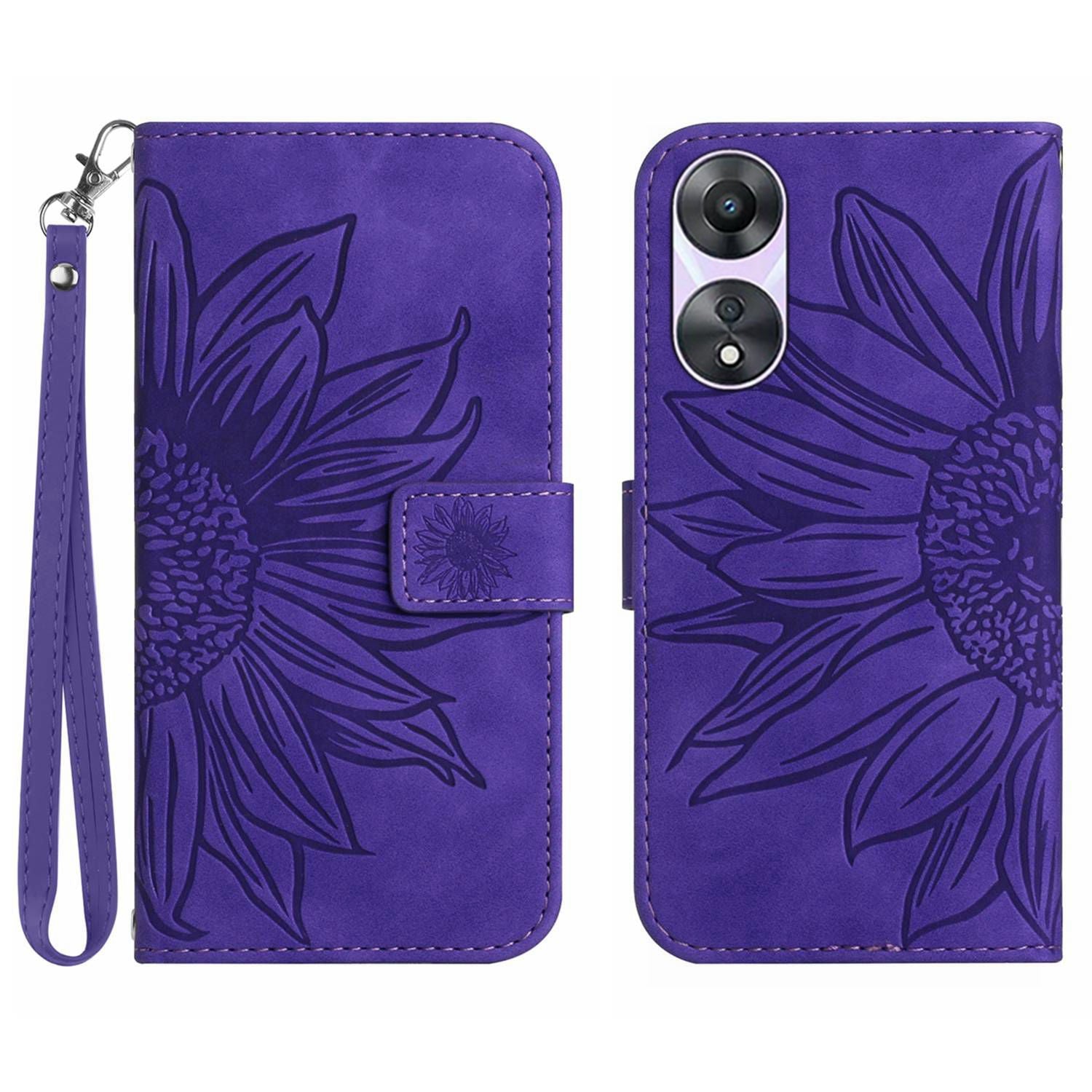 HT04 Phone Case for Oppo Reno8 T 4G Sunflower Imprinted Leather Stand Wallet Protective Cover