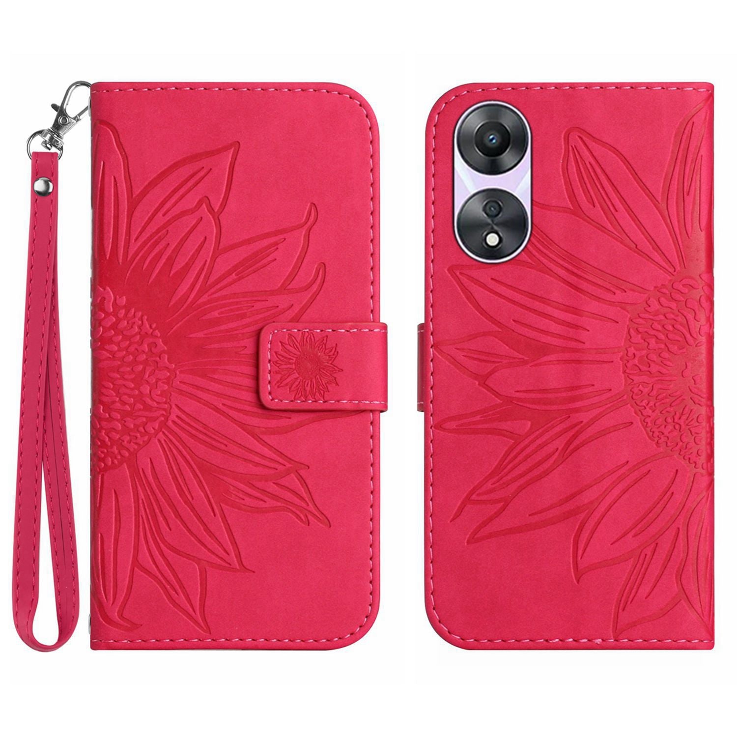 HT04 Phone Case for Oppo Reno8 T 4G Sunflower Imprinted Leather Stand Wallet Protective Cover