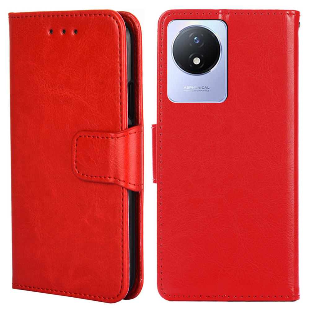 For vivo Y02 4G Foldable Stand Cover Textured PU Leather Shockproof Phone Wallet Case