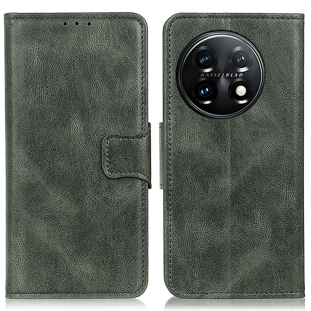 For OnePlus 11 5G Crazy Horse Texture Scratch-resistant Phone Case Wallet Stand PU Leather Cell Phone Cover