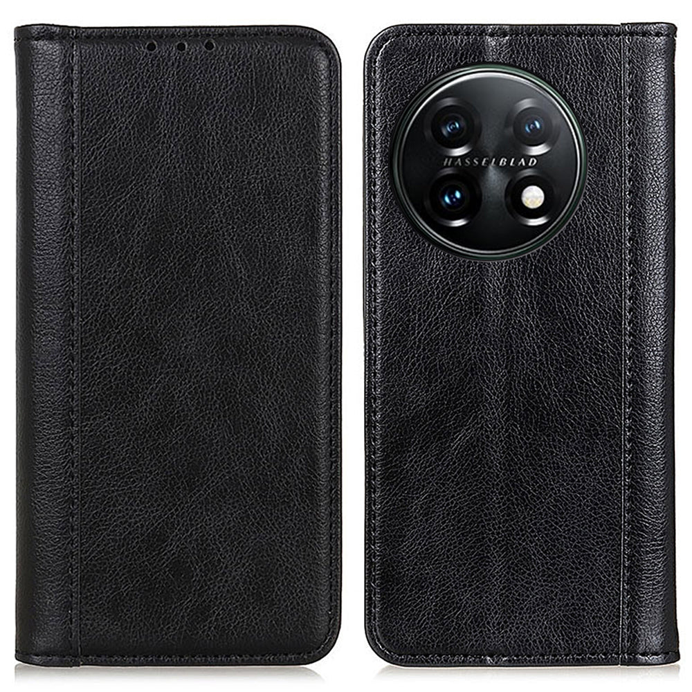 For OnePlus 11 5G Split Leather Stand Phone Case Litchi Texture Wallet Protection Cover