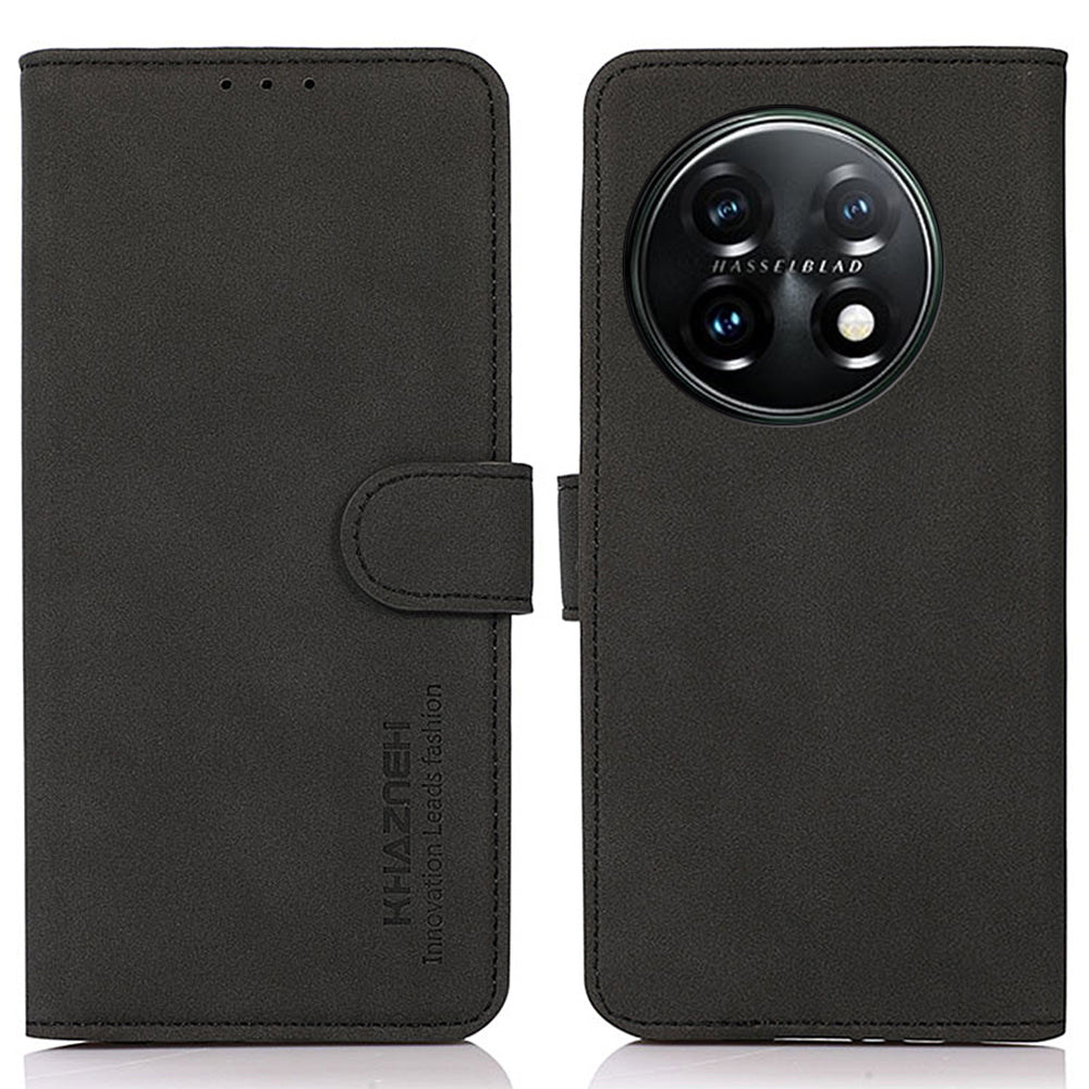 KHAZNEH PU Leather Phone Case for OnePlus 11 5G Textured Magnetic Clasp Stand Wallet Cover