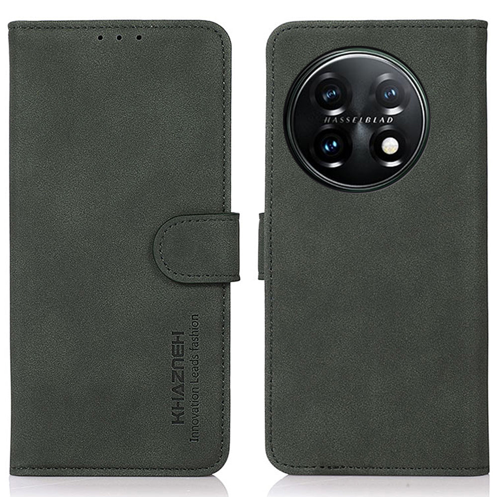 KHAZNEH PU Leather Phone Case for OnePlus 11 5G Textured Magnetic Clasp Stand Wallet Cover