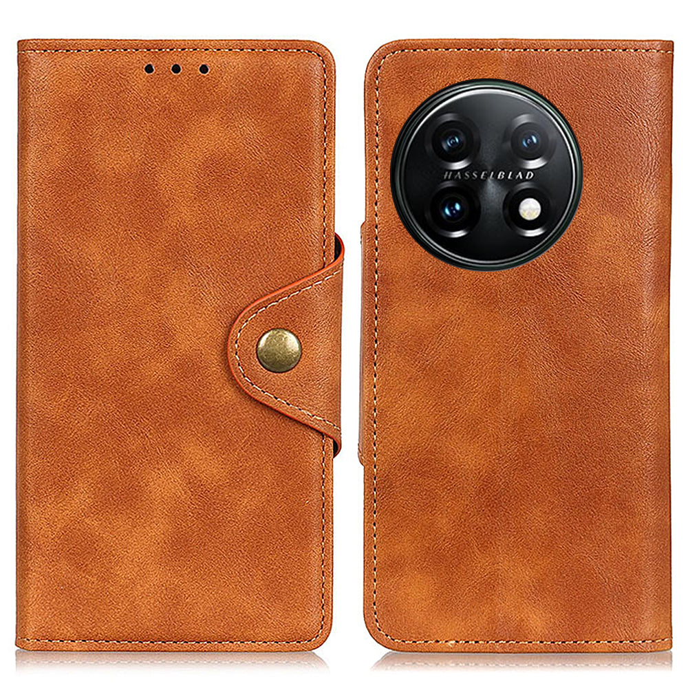 Flip Cover for OnePlus 11 5G Magnetic Brass Buckle PU Leather Wallet Cover Stand Phone Case