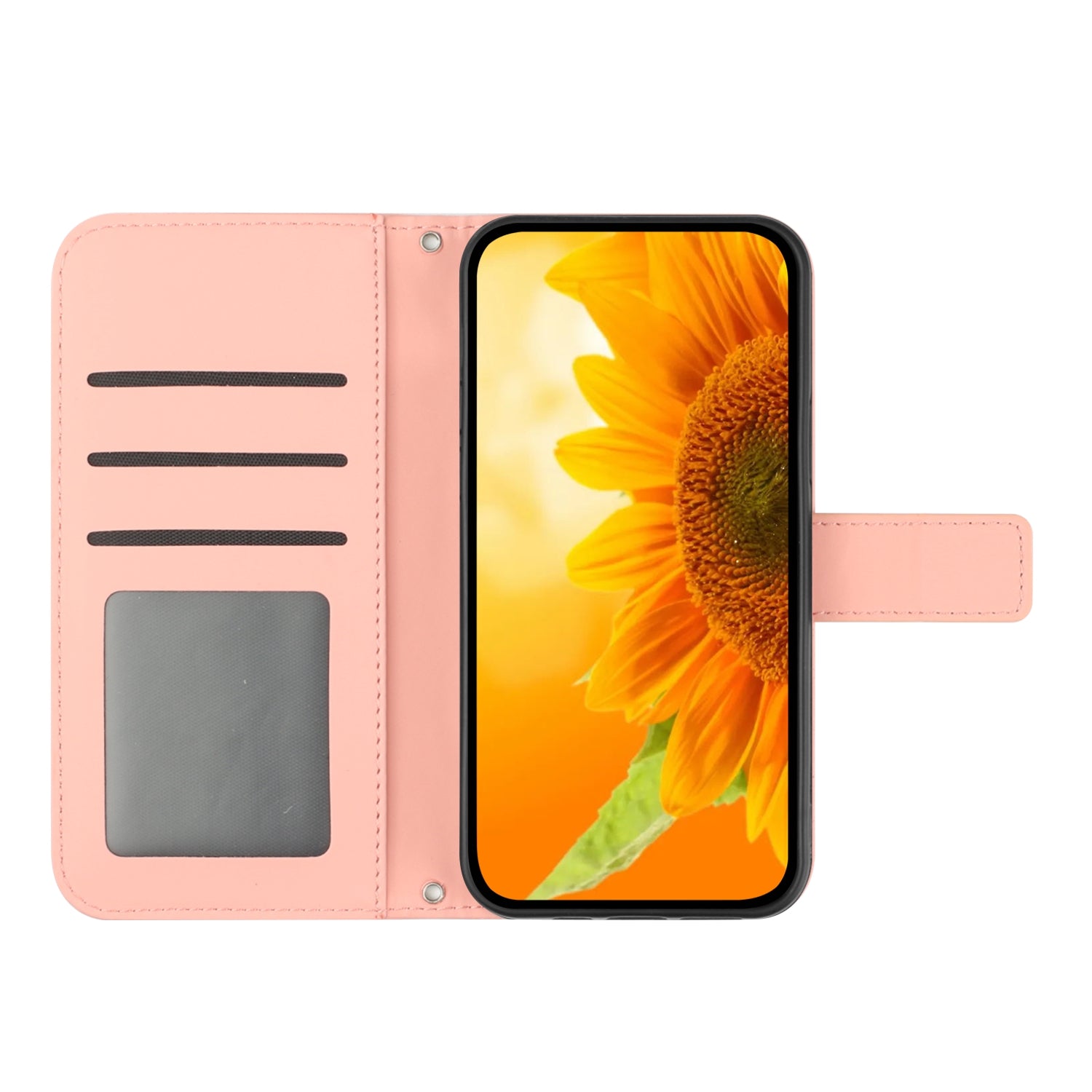 For TCL 40 SE HT04 PU Leather Cover Sunflower Imprinted Stand Wallet Phone Case with Shoulder Strap