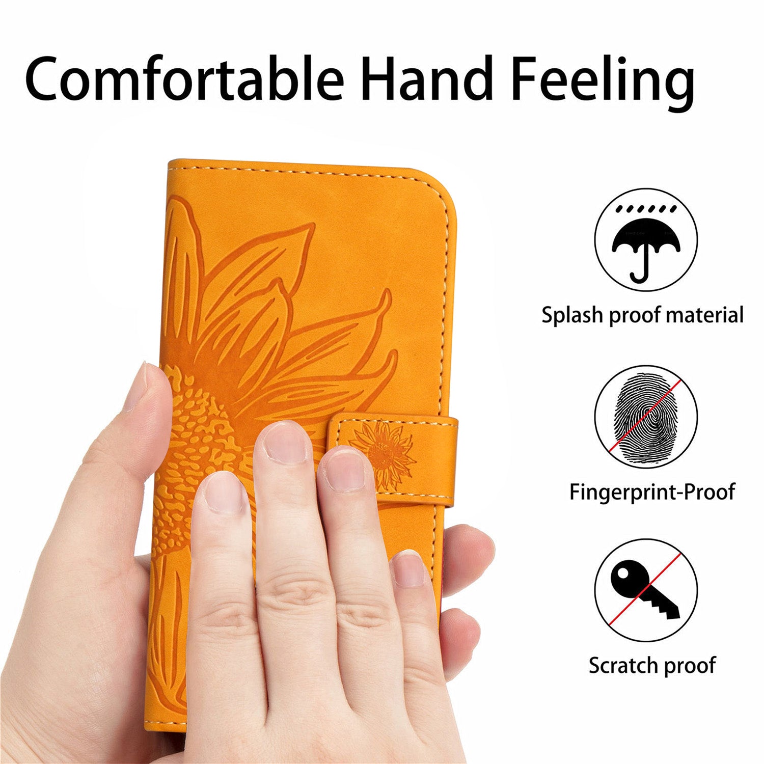For TCL 40 SE HT04 PU Leather Cover Sunflower Imprinted Stand Wallet Phone Case with Shoulder Strap