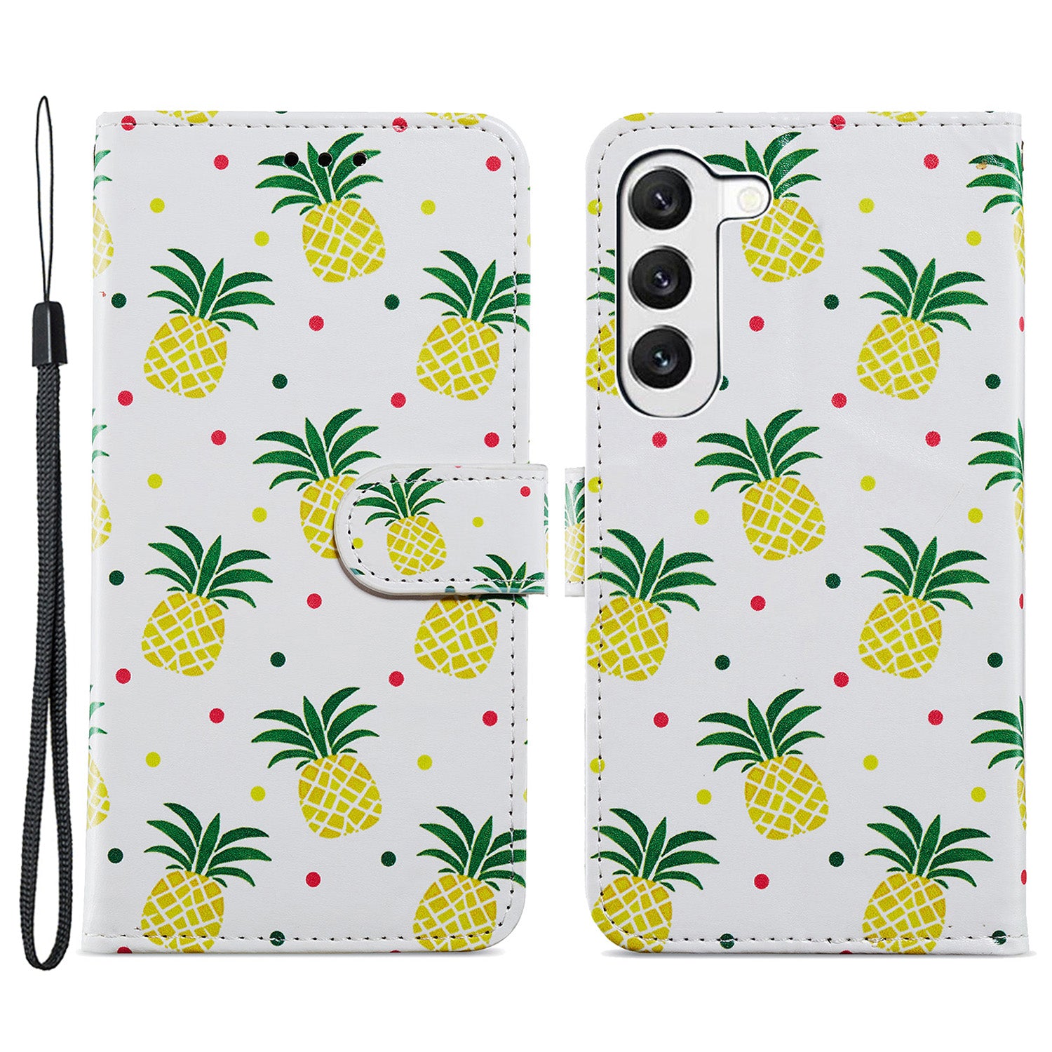 For Samsung Galaxy S23 PU Leather Cover Pattern Printing Wallet Stand Protective Phone Case with Strap