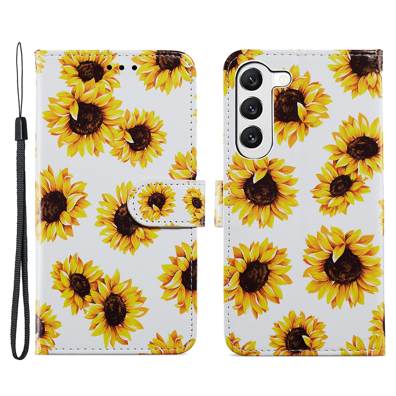 For Samsung Galaxy S23 PU Leather Cover Pattern Printing Wallet Stand Protective Phone Case with Strap