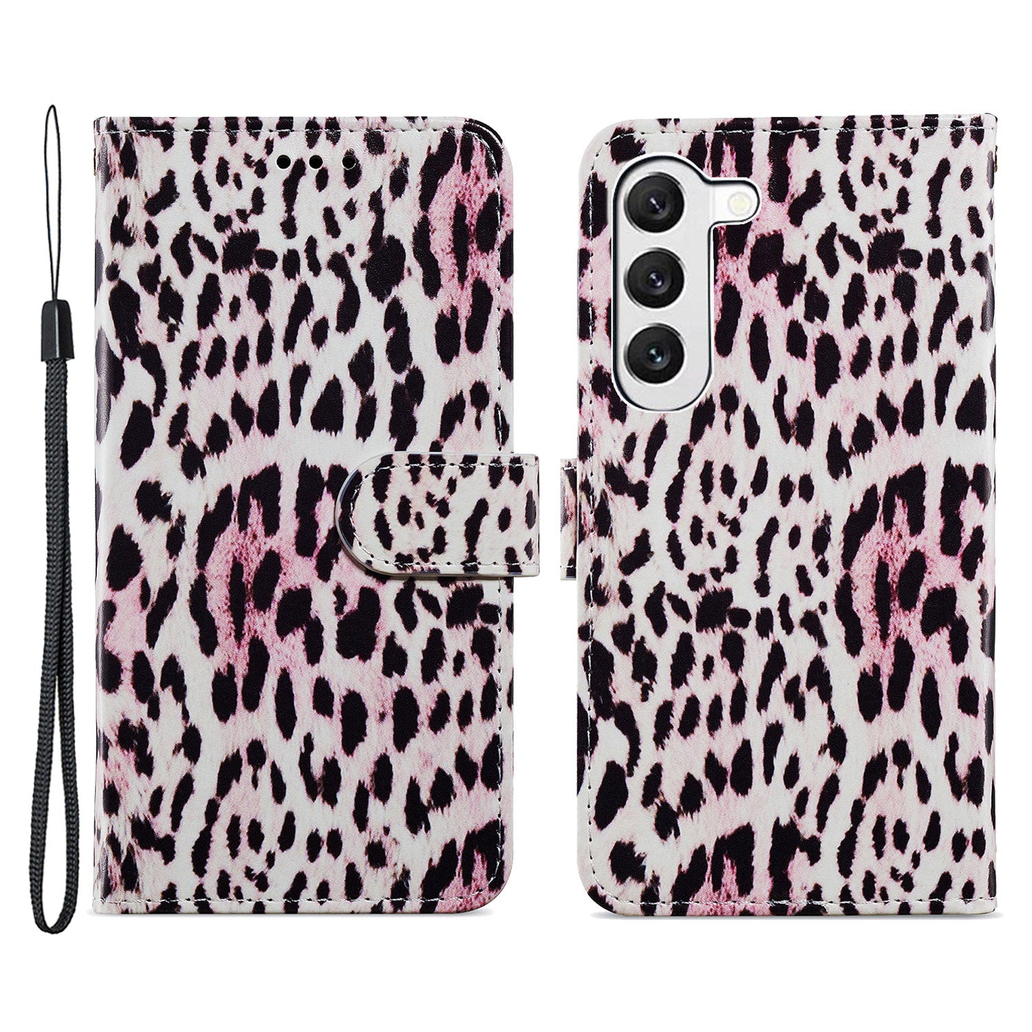 For Samsung Galaxy S23 Anti-fall PU Leather Cover Pattern Printing Wallet Stand Protective Phone Case with Strap
