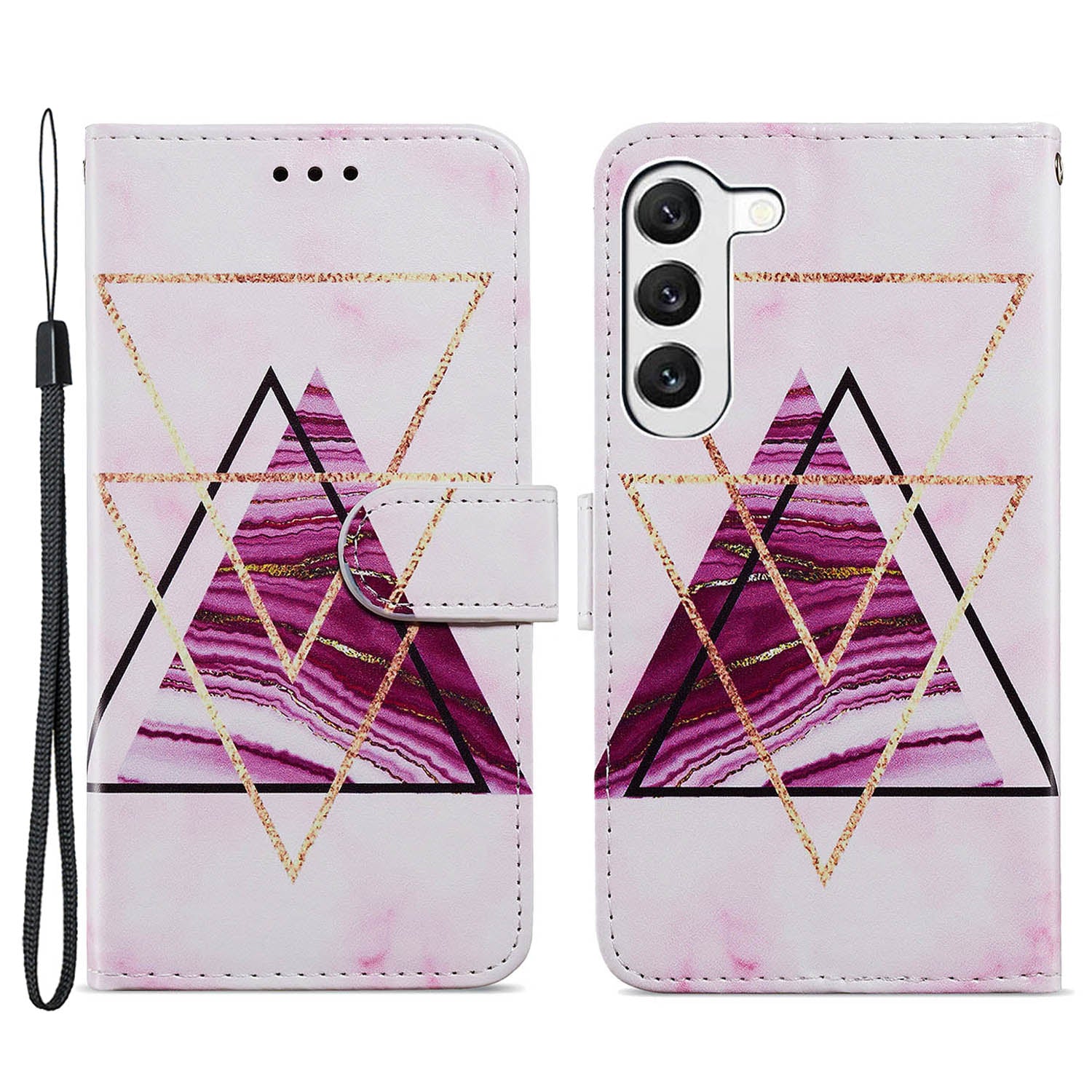For Samsung Galaxy S23 Anti-fall PU Leather Cover Pattern Printing Wallet Stand Protective Phone Case with Strap