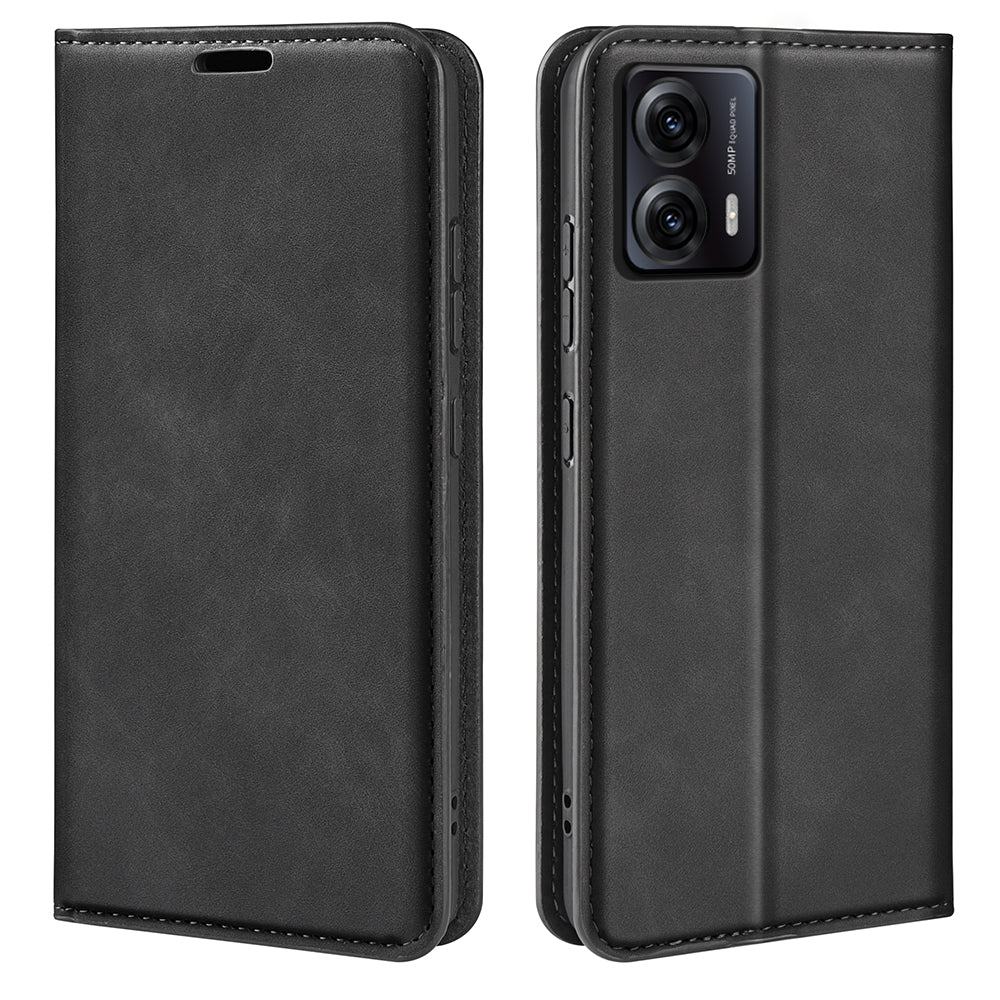 For Motorola Moto G53 5G Skin-touch Feeling Magnetic Auto-absorbed Wallet Case PU Leather Flip Stand Phone Cover