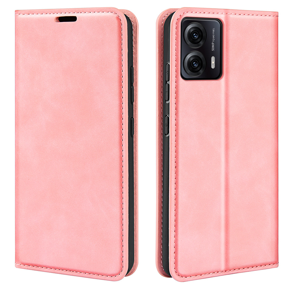 For Motorola Moto G53 5G Skin-touch Feeling Magnetic Auto-absorbed Wallet Case PU Leather Flip Stand Phone Cover
