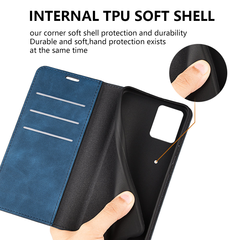 For Motorola Moto G53 5G Skin-touch Feeling Magnetic Auto-absorbed Wallet Case PU Leather Flip Stand Phone Cover