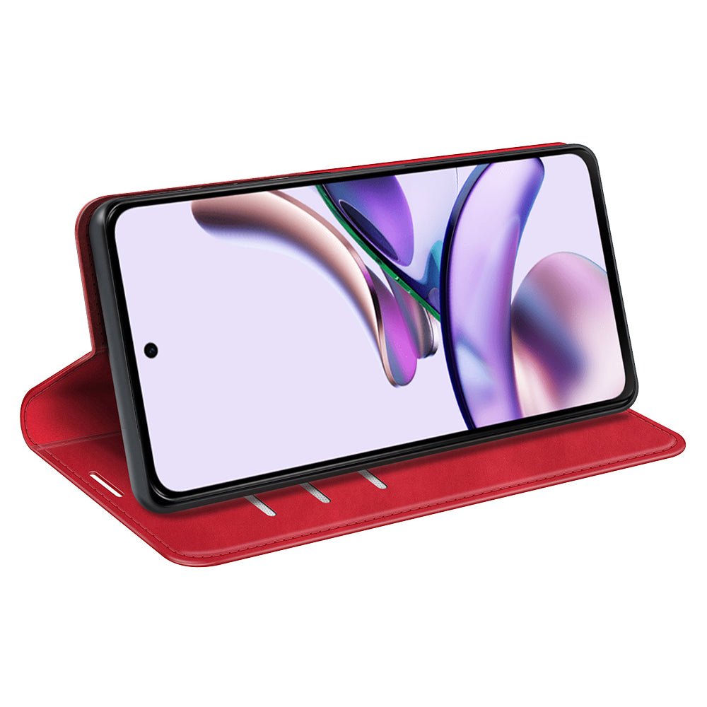 For Motorola Moto G13 4G Skin-touch Feeling PU Leather Wallet Cover Magnetic Auto-absorbed Folding Stand Phone Case