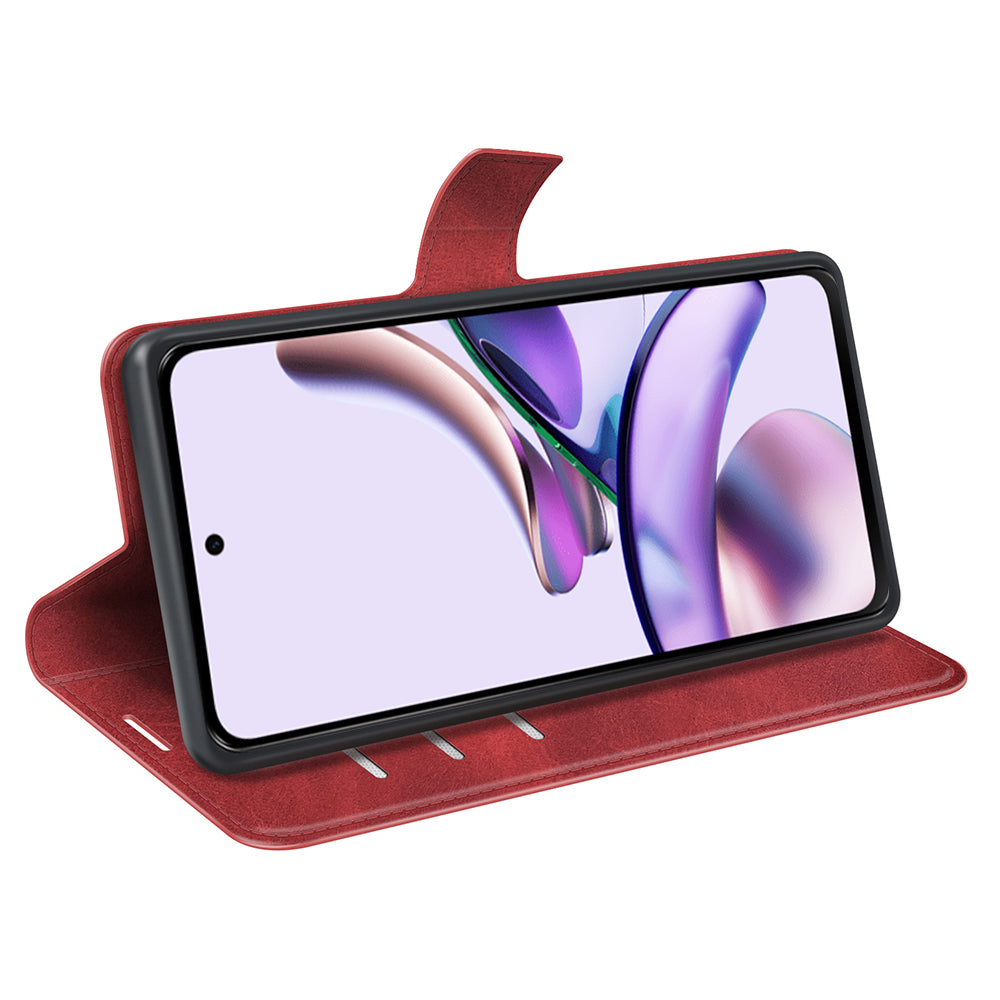 For Motorola Moto G13 4G Shockproof Phone Case PU Leather Stand Wallet Calf Texture Square Clasp Cover
