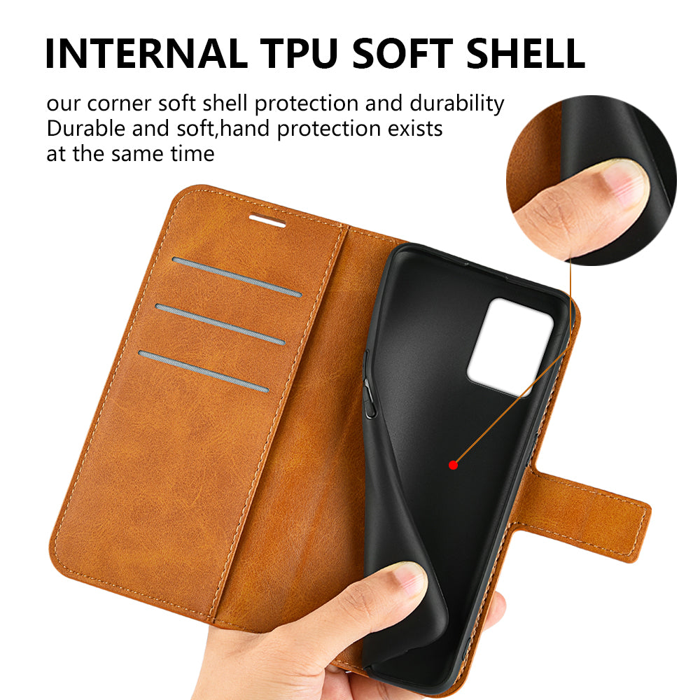 For Motorola Moto G13 4G Shockproof Phone Case PU Leather Stand Wallet Calf Texture Square Clasp Cover