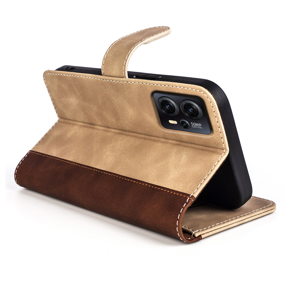 For Motorola Moto G13 4G Dual Color Splicing Phone Case PU Leather Wallet Shockproof Stand Cover