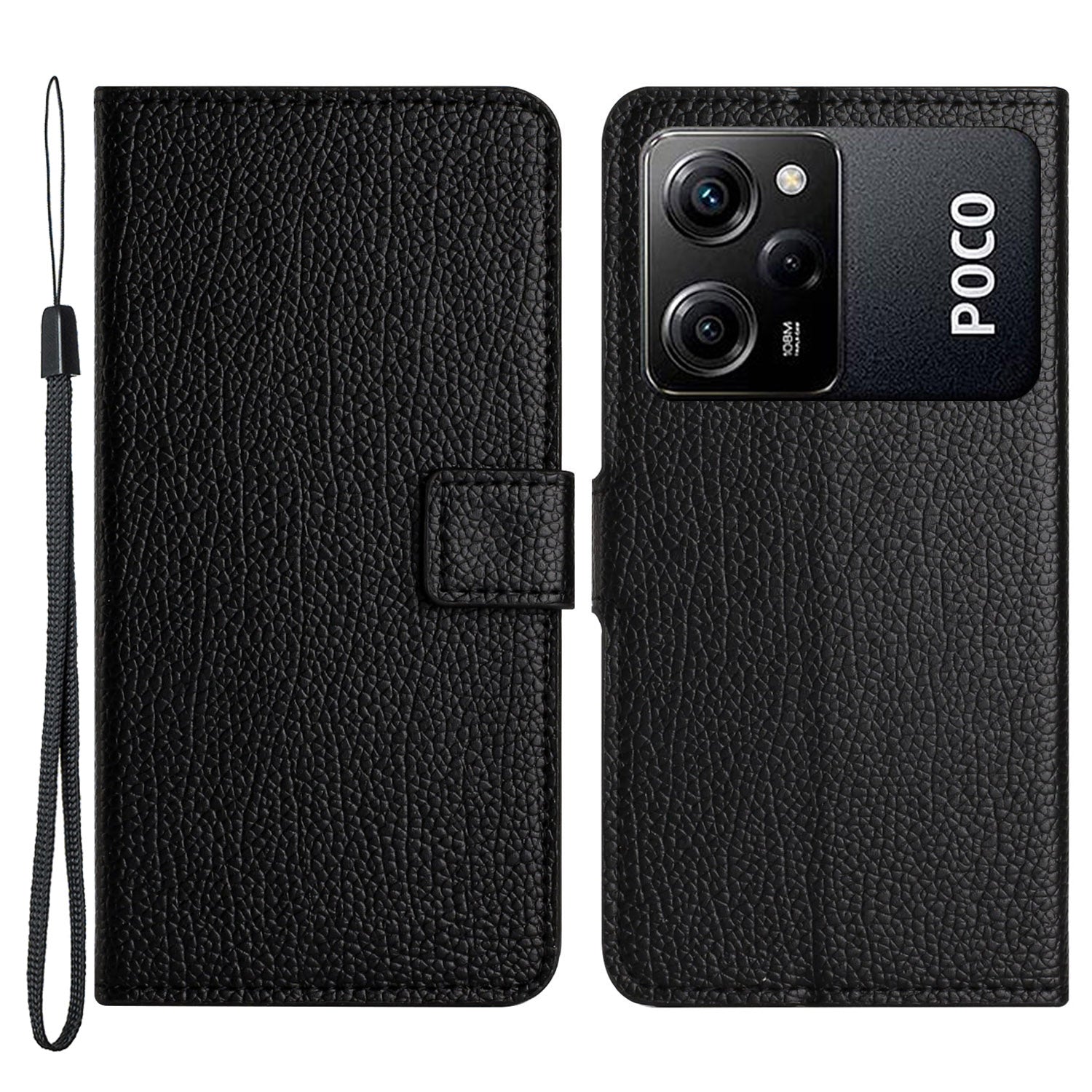 For Xiaomi Poco X5 Pro 5G/Redmi Note 12 Pro Speed 5G/Note 12 Pro 5G Litchi Texture Phone Case PU Leather Stand Wallet Cover - Black