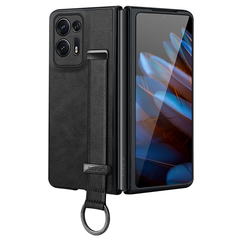 SULADA Fashion Series For Oppo Find N2 5G Crazy Horse Texture Phone Case Leather Coated PC TPU Anti-drop Cover with Wristband Kickstand