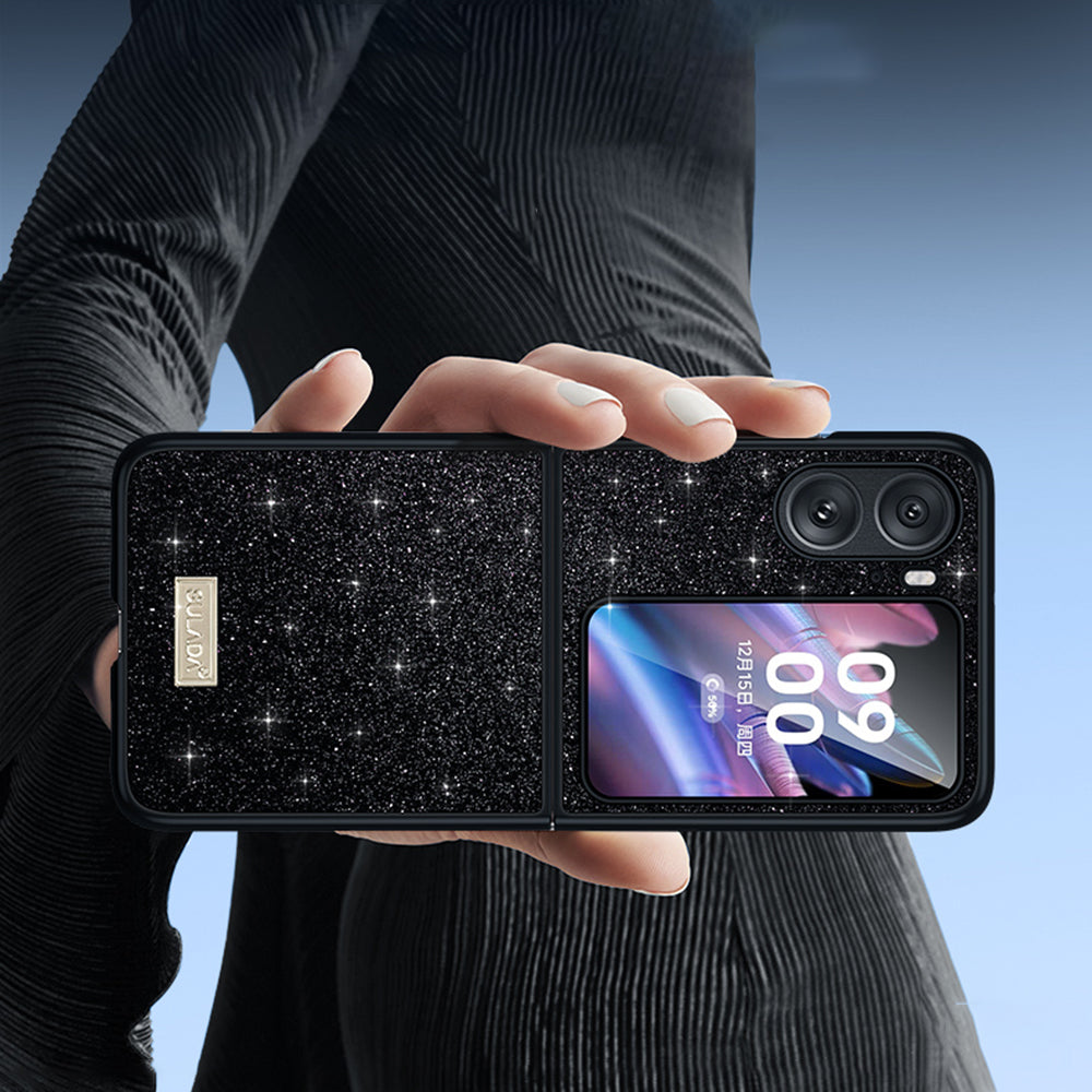 SULADA For Oppo Find N2 Flip 5G PU Leather Coated PC TPU Anti-drop Phone Case Glitter Sequins Anti-scratch Cover