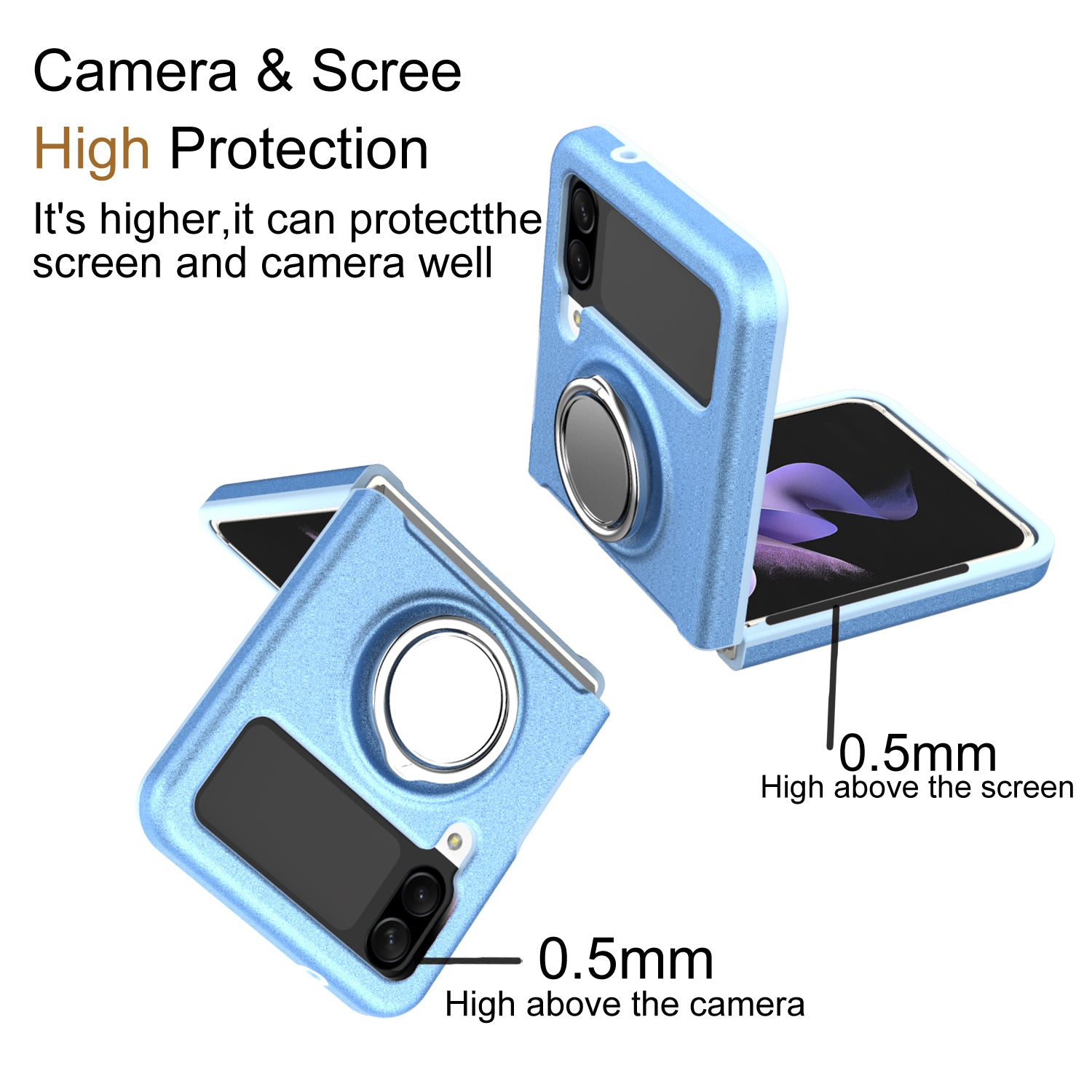 GW19 For Samsung Galaxy Z Flip4 5G Ring Kickstand TPU Phone Case Anti-drop Protection Cover
