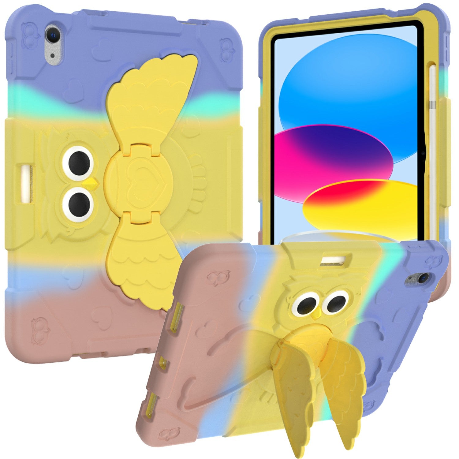 Tablet Case for iPad 10.9 (2022) Cartoon Owl Cute Kids Silicone Cover with PC Kickstand