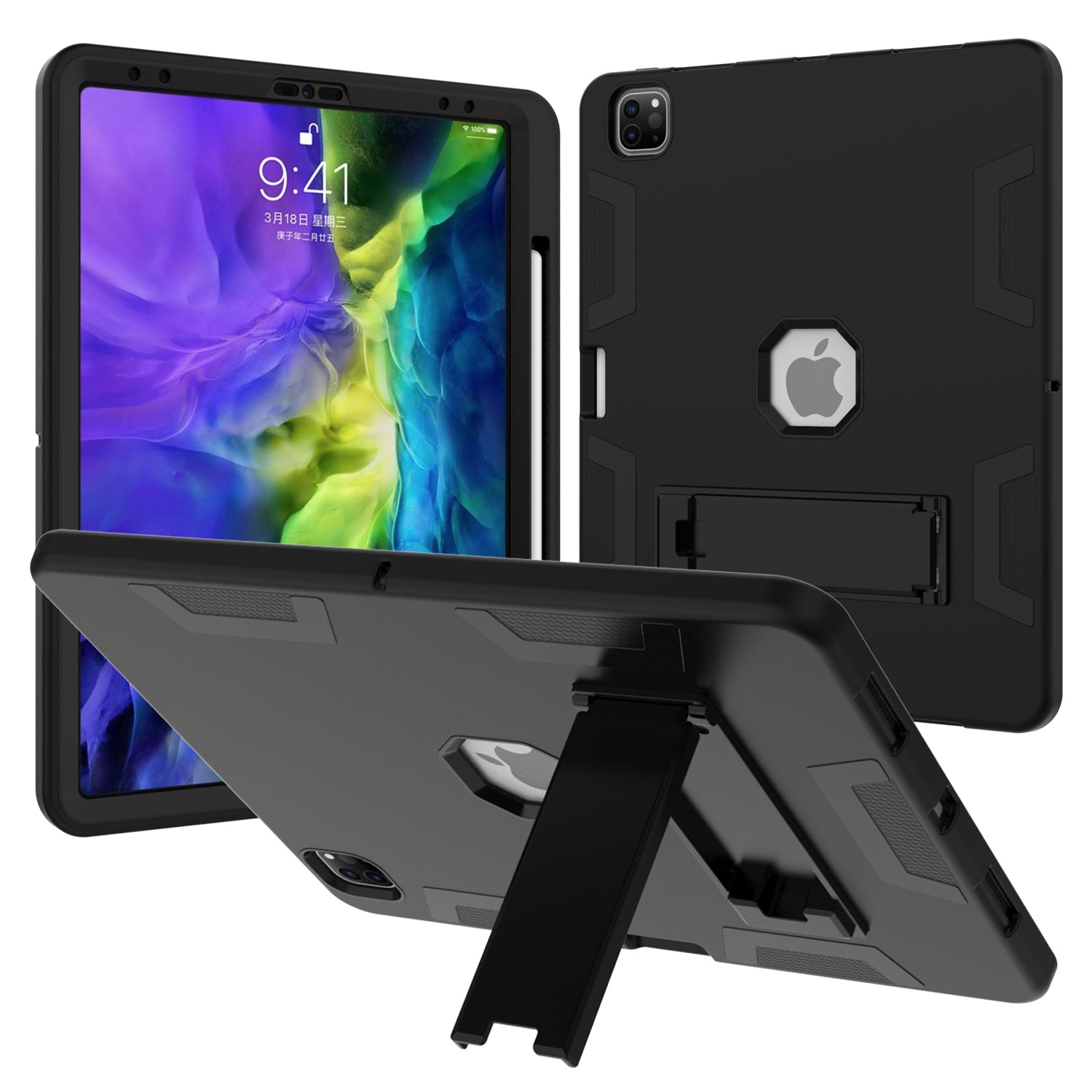 Tablet Case for iPad Pro 12.9 (2022)/(2021)/(2020)/(2018) Silicone PC Kickstand Protective Tablet Cover