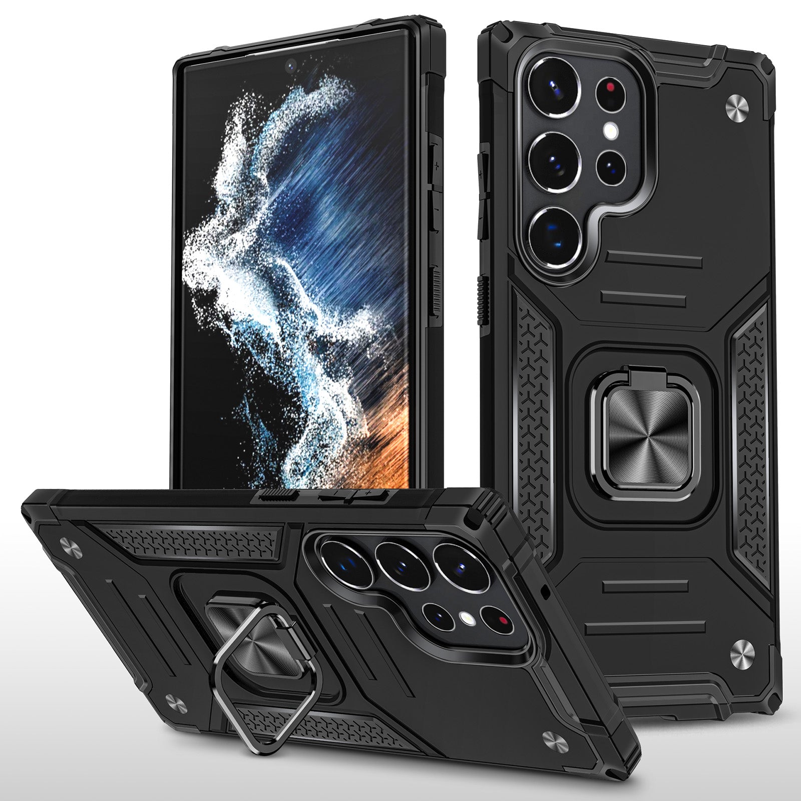 Protective Phone Case for Samsung Galaxy S23 Ultra Shockproof Phone Back Cover Ring Kickstand