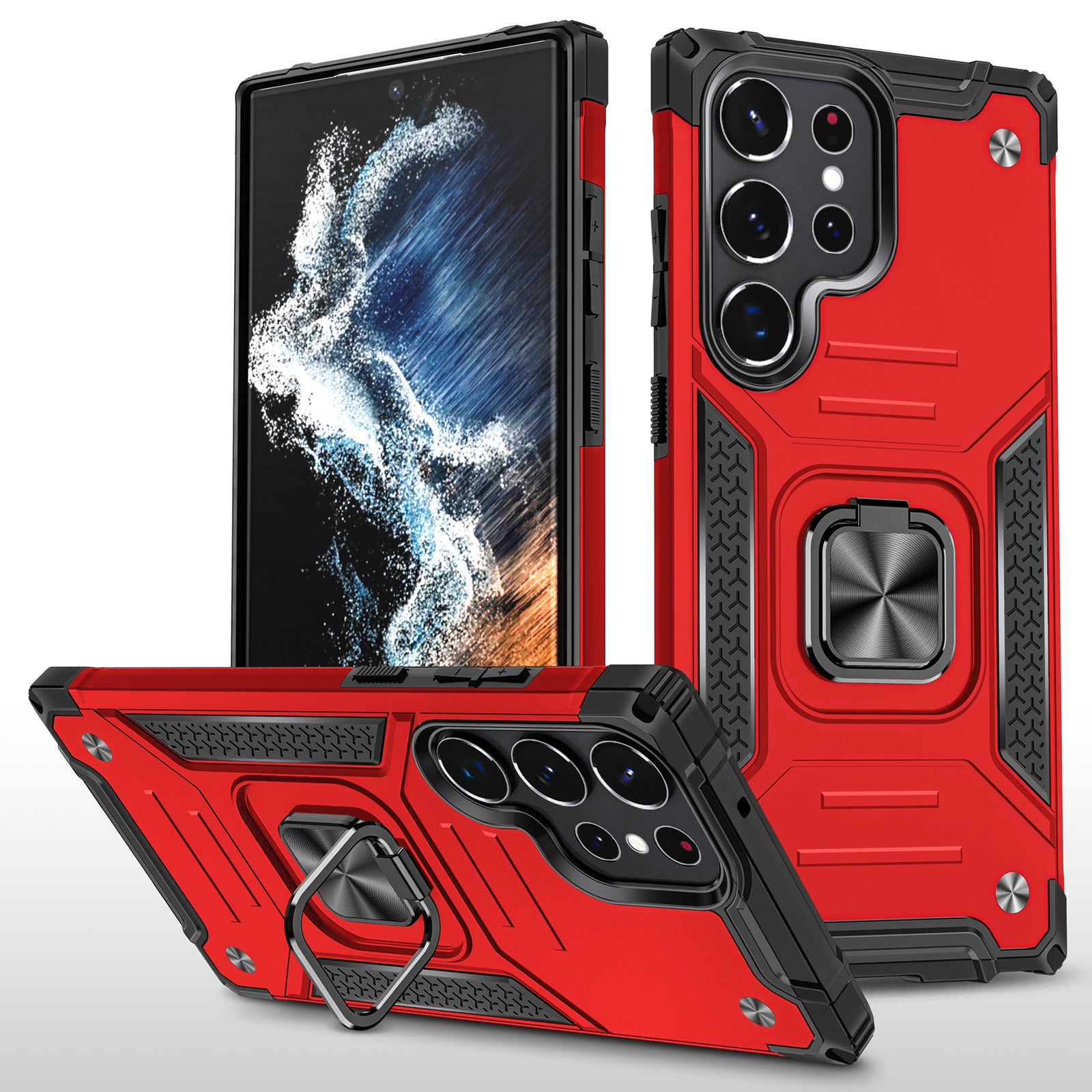 Protective Phone Case for Samsung Galaxy S23 Ultra Shockproof Phone Back Cover Ring Kickstand