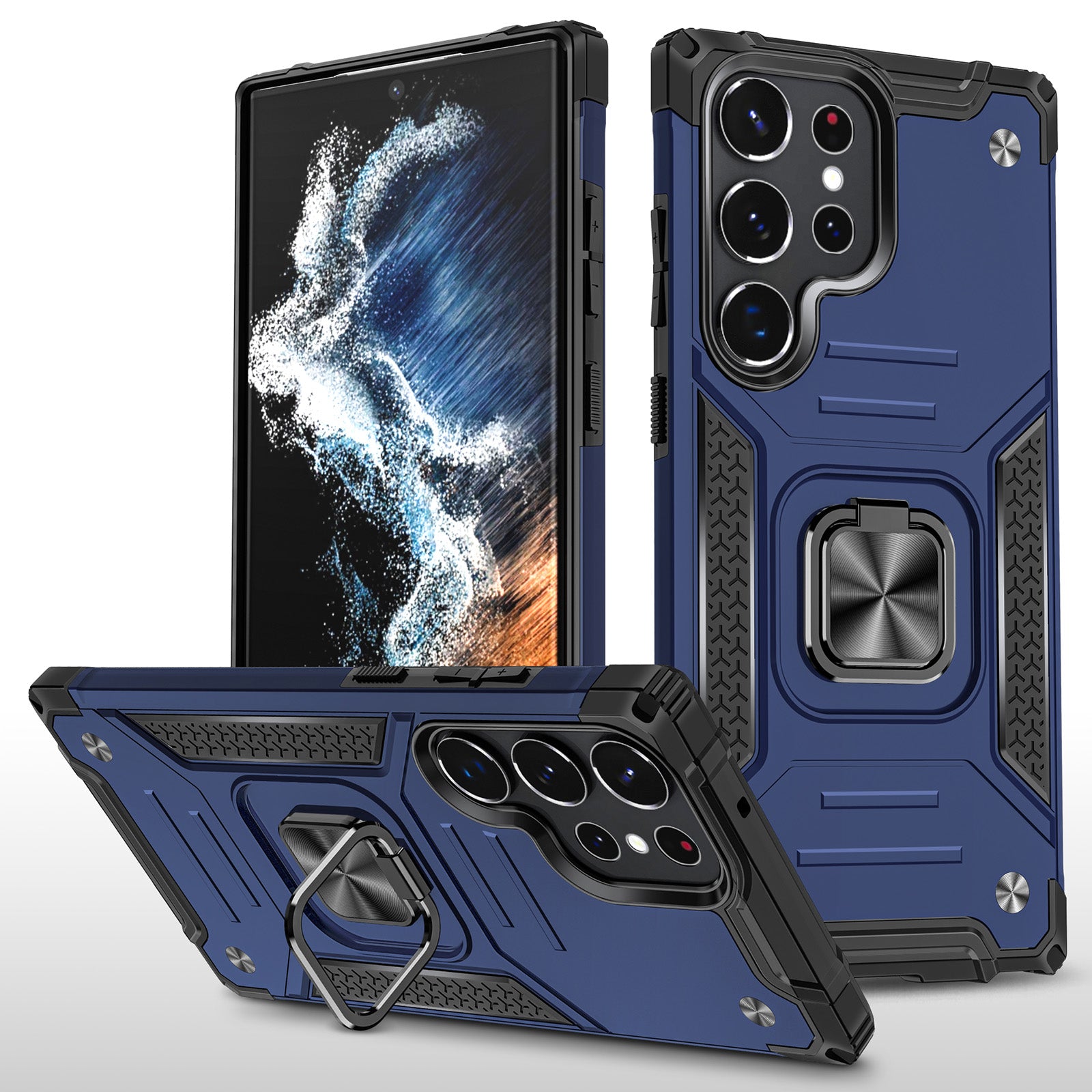 Protective Phone Case for Samsung Galaxy S23 Ultra Shockproof Phone Back Cover Ring Kickstand