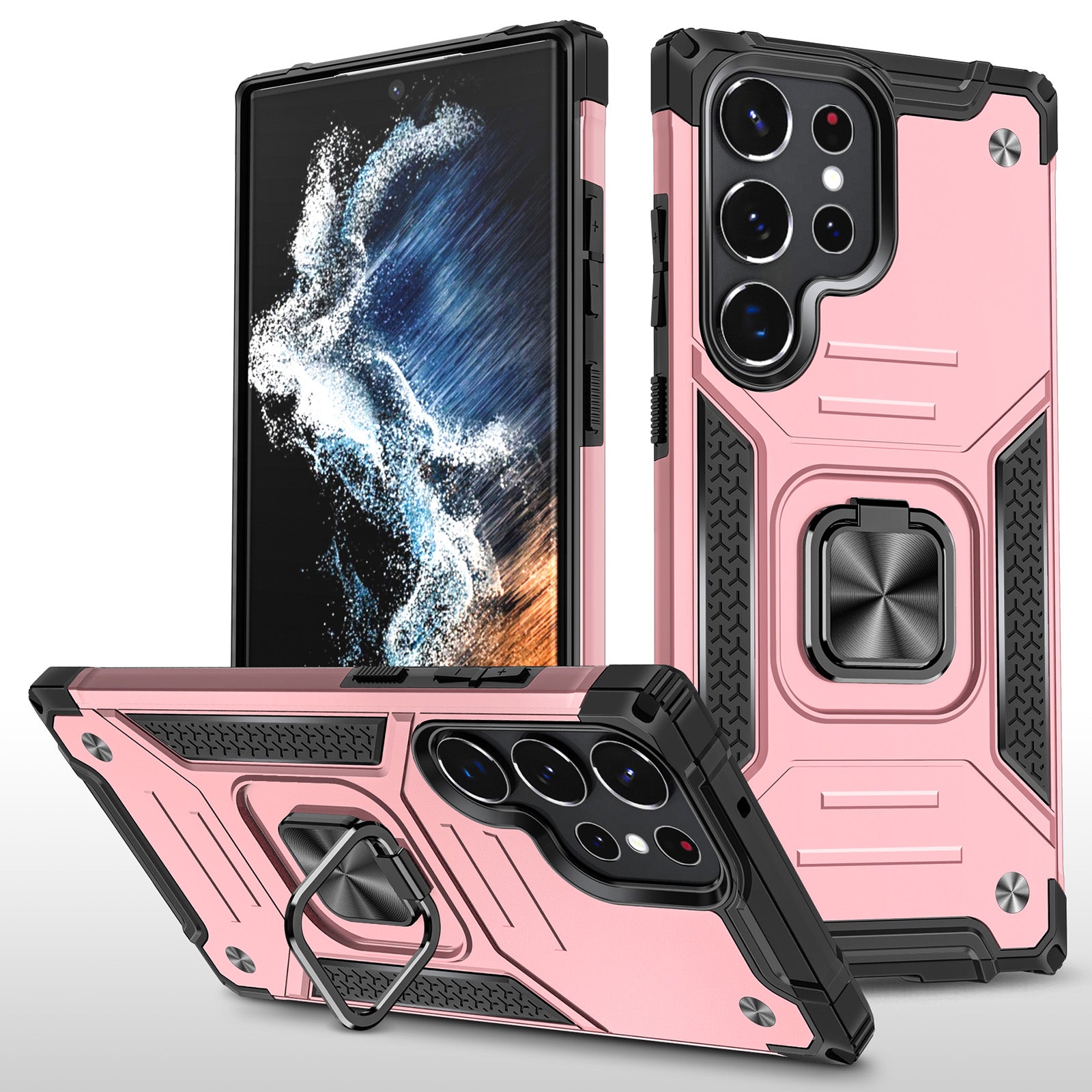 Protective Phone Case for Samsung Galaxy S23 Ultra Shockproof Phone Back Cover Ring Kickstand