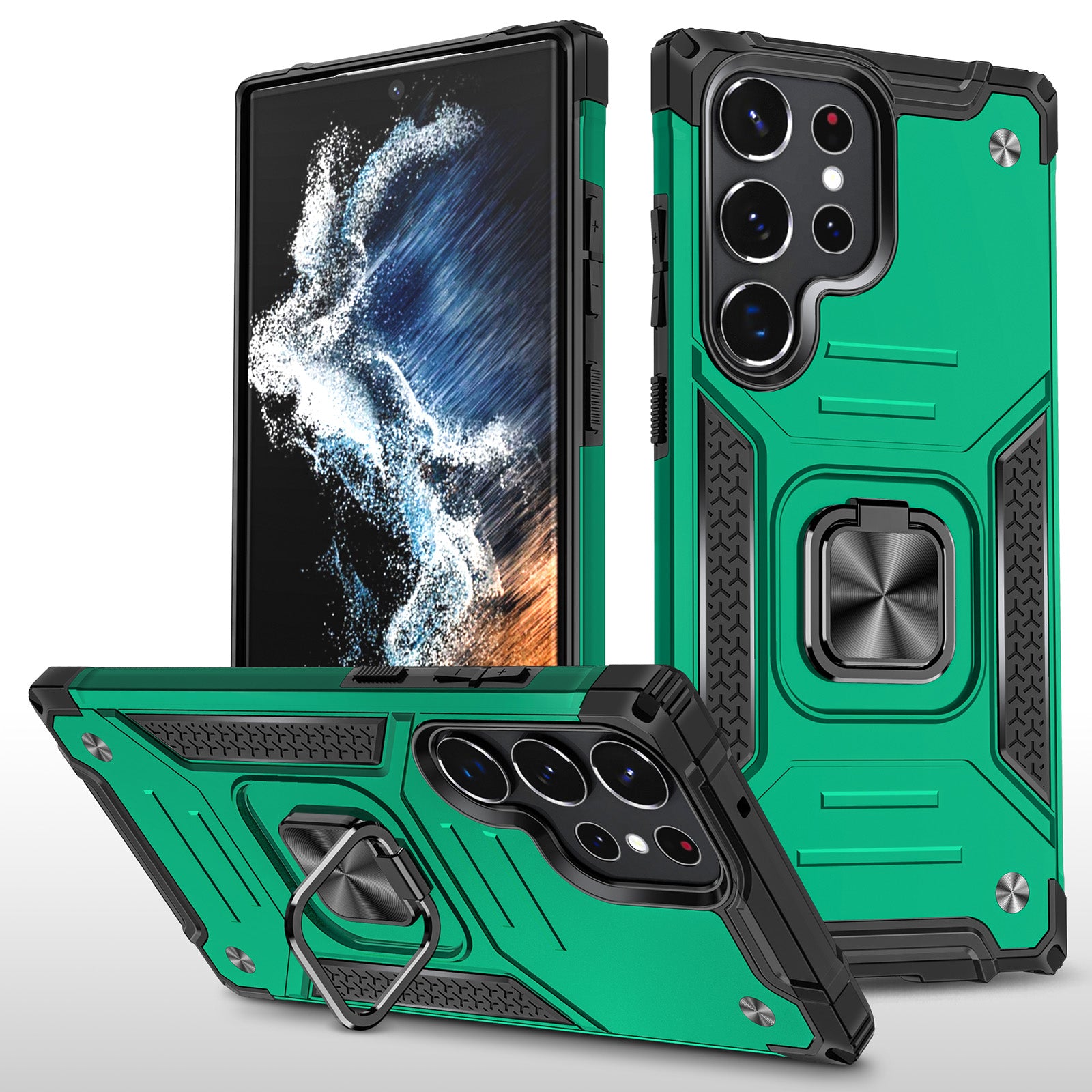 Protective Phone Case for Samsung Galaxy S23 Ultra Shockproof Phone Back Cover Ring Kickstand