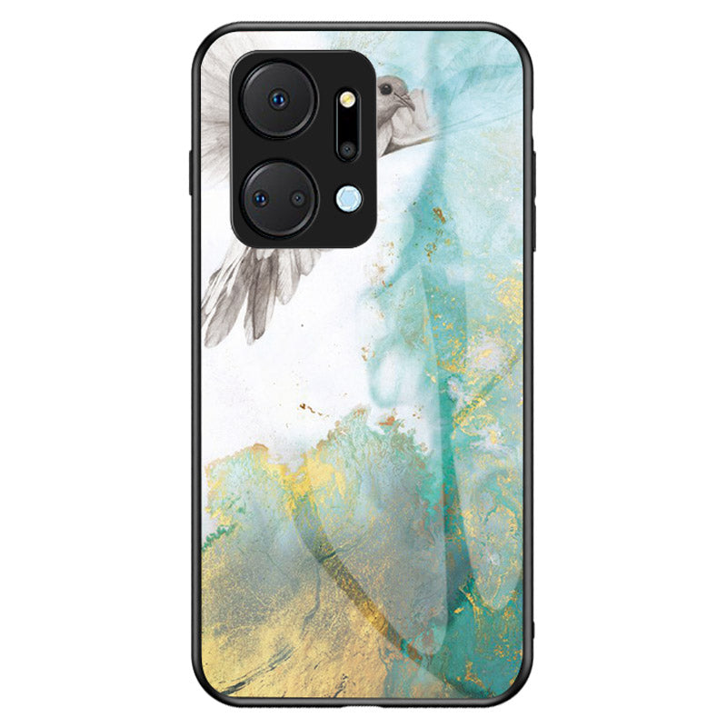 Cell Phone Case for Honor X7a 5G Marble Pattern Tempered Glass PC TPU Phone Cover