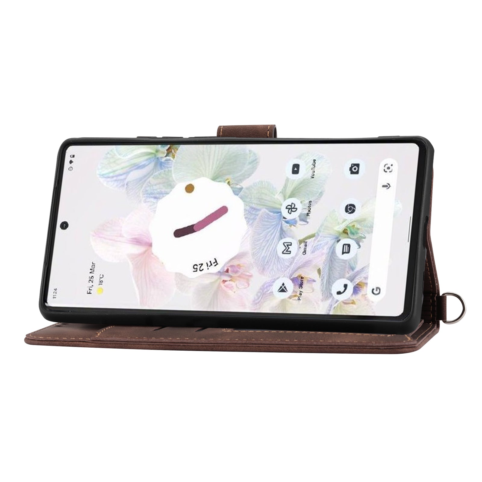 Phone Wallet Case for Google Pixel 7a Skin-touch Imprinted Flowers Leather Stand Phone Cover with Wrist Strap and Shoulder Strap
