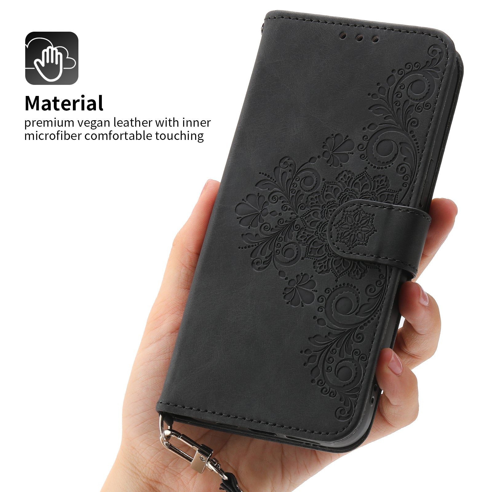 Phone Wallet Case for Google Pixel 7a Skin-touch Imprinted Flowers Leather Stand Phone Cover with Wrist Strap and Shoulder Strap