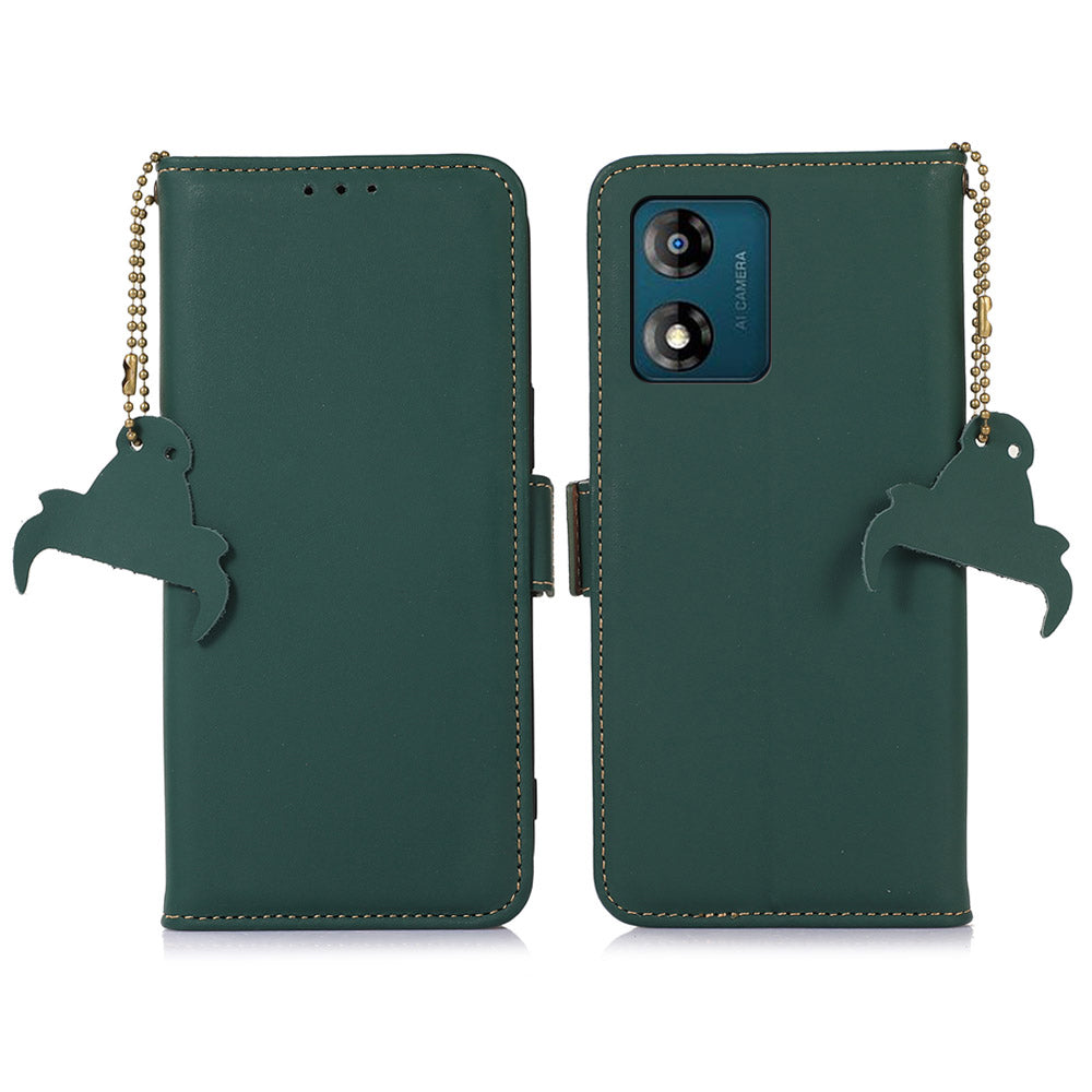 For Motorola Moto E13 4G RFID Blocking Phone Case Genuine Cow Leather Wallet Phone Stand Cover