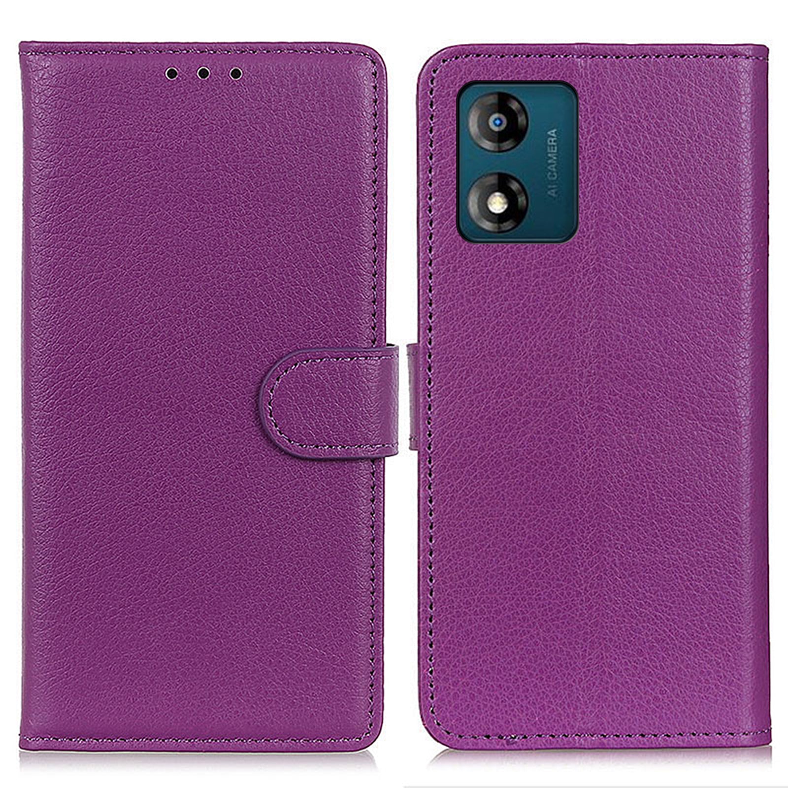 Full Protection Phone Case for Motorola Moto E13 4G Litchi Texture Flip Wallet Stand Cell Phone Cover