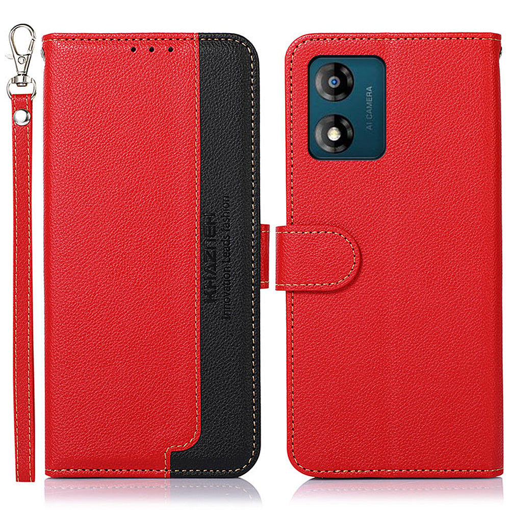KHAZNEH Shockproof Leather Phone Case For Motorola Moto E13 4G Litchi Texture RFID Blocking Phone Flip Wallet Cover with Stand