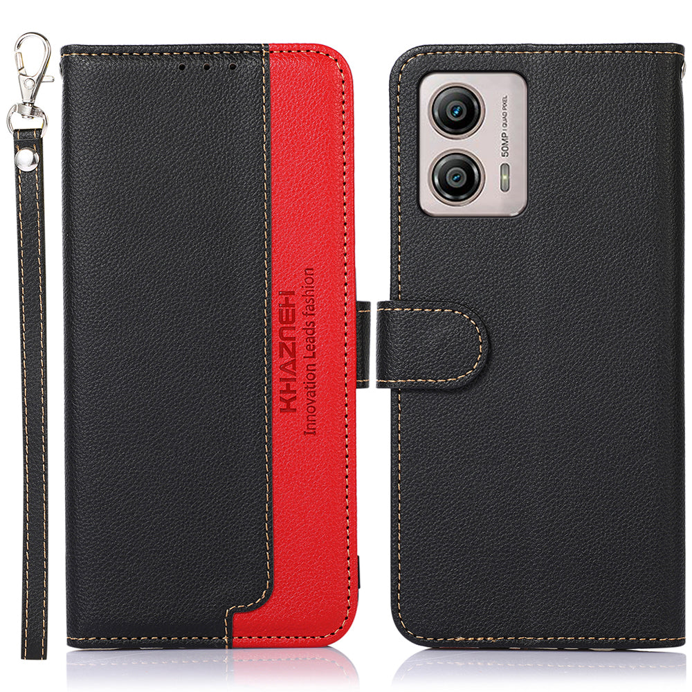 KHAZNEH For Motorola Moto G53 5G G13 4G G23 4G Litchi Texture Drop-proof Leather Phone Case RFID Blocking Stand Wallet Protective Phone Cover