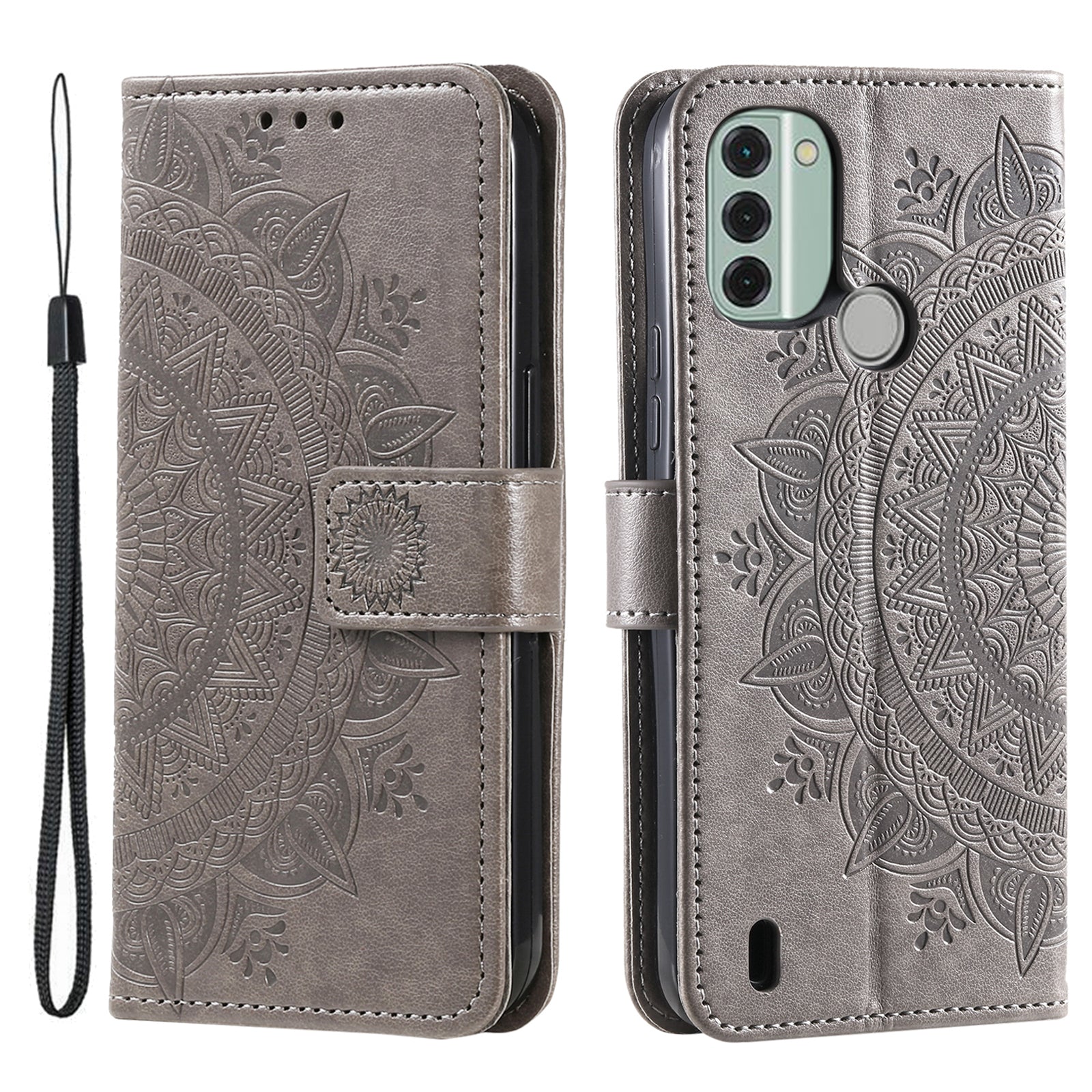 For Nokia C31 4G Mobile Phone Shell Imprinted Mandala Flower Pattern Wallet Stand Phone Cover Case with Strap