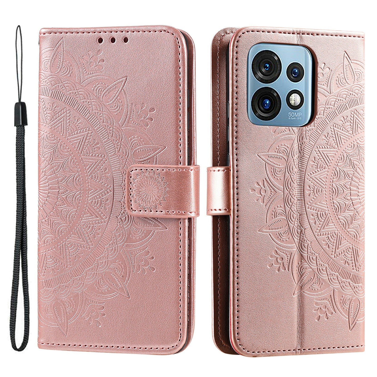 For Motorola Moto X40 5G Edge 40 Pro 5G Anti-Shock Phone Shell Imprinted Mandala Flower Pattern Wallet Stand Phone Case with Strap