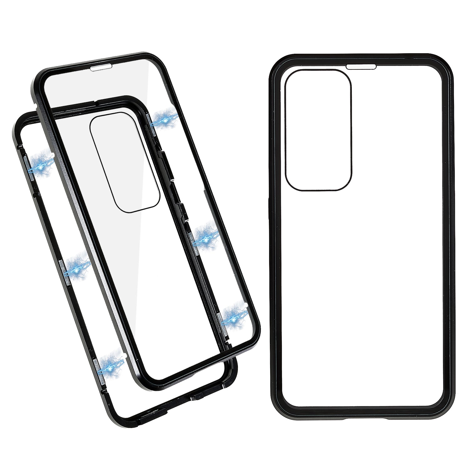 Double Sided Clear Tempered Glass Phone Case for Samsung Galaxy S23 Magnet Absorption Metal Bumper Frame Shockproof Cover