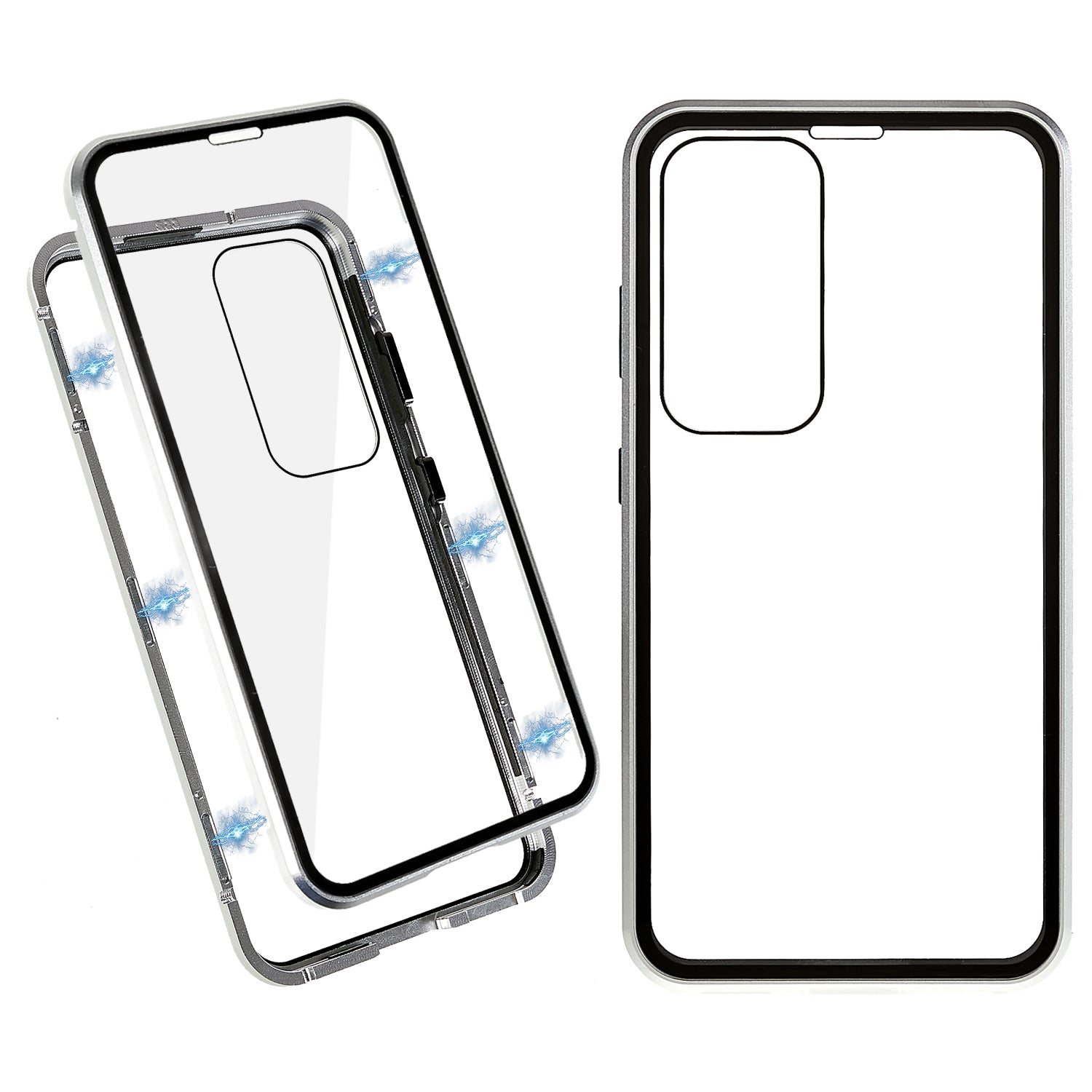 Double Sided Clear Tempered Glass Phone Case for Samsung Galaxy S23 Magnet Absorption Metal Bumper Frame Shockproof Cover