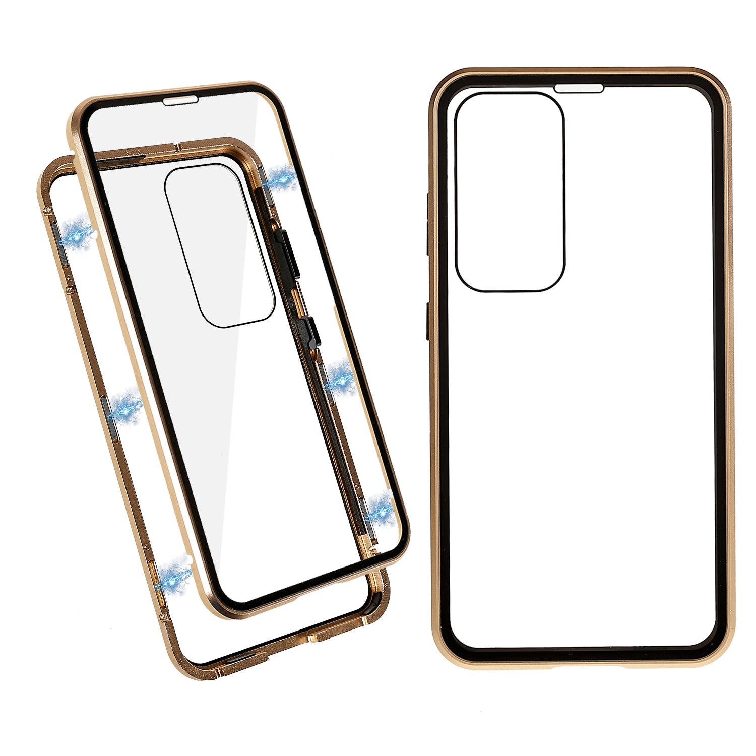 Double Sided Clear Tempered Glass Phone Case for Samsung Galaxy S23 Magnet Absorption Metal Bumper Frame Shockproof Cover