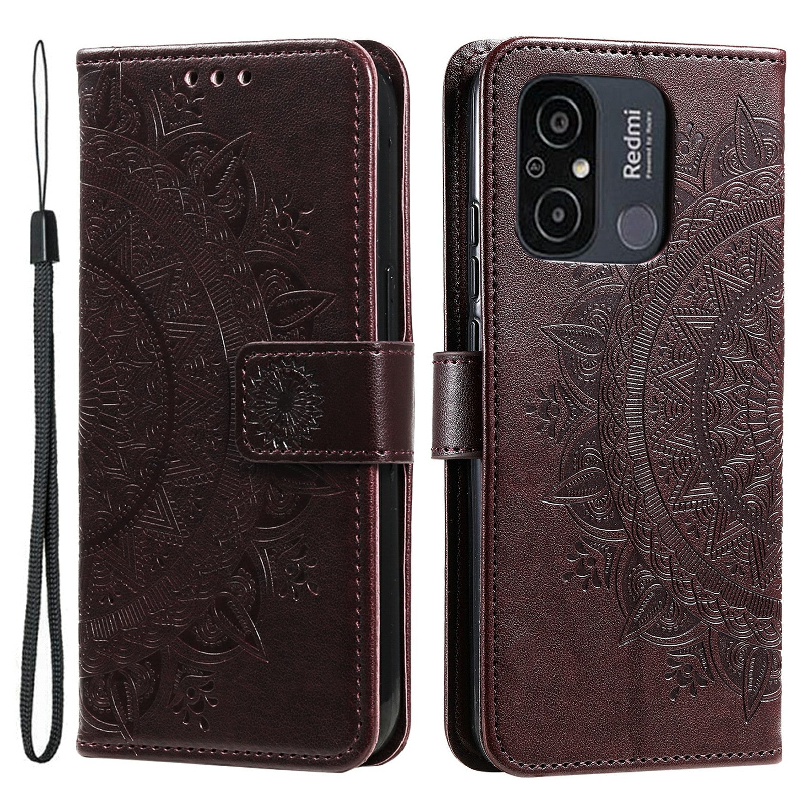 Phone Cover for Xiaomi Redmi 11A 4G Redmi 12C 4G Imprinted Mandala Flower Pattern Wallet Stand Phone Case