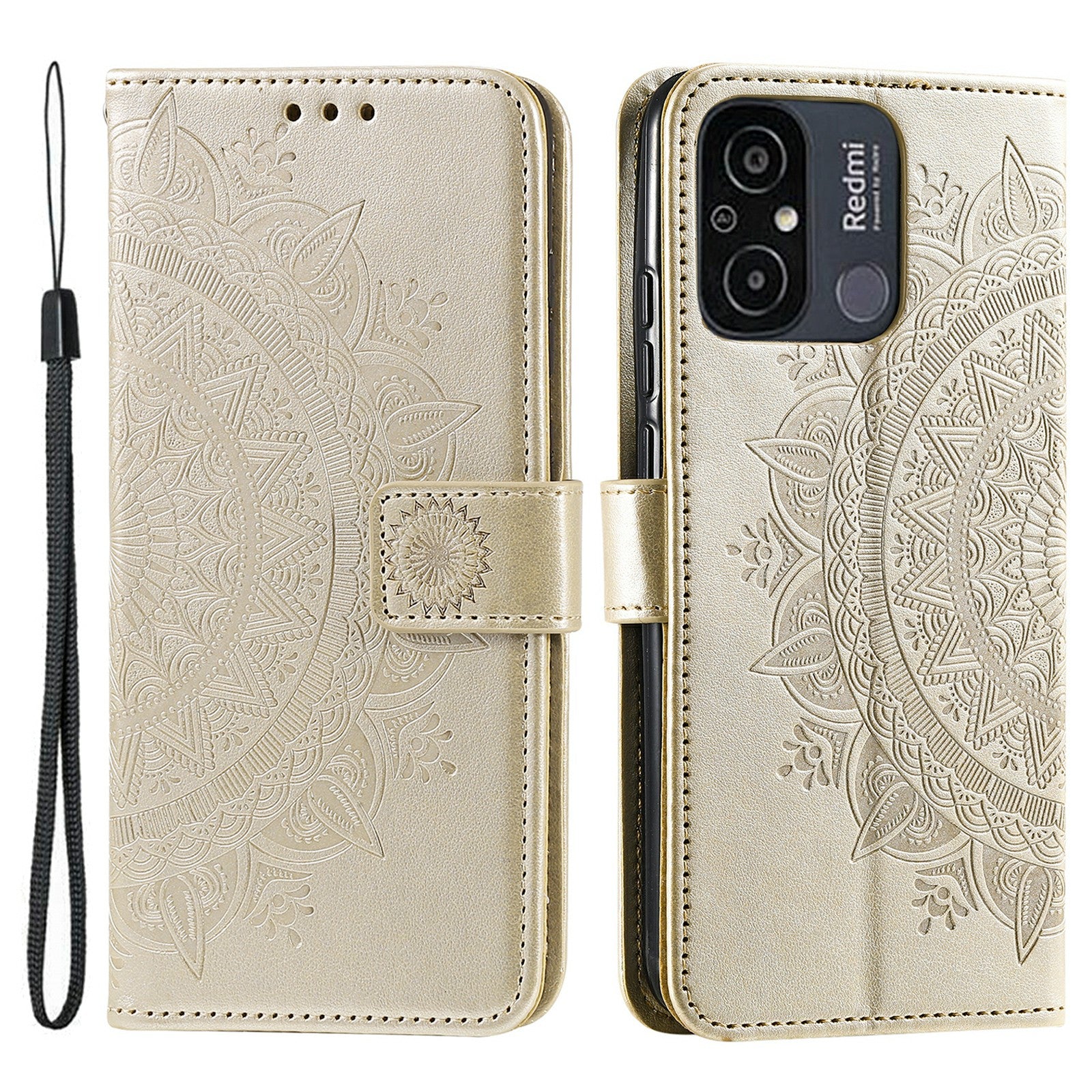 Phone Cover for Xiaomi Redmi 11A 4G Redmi 12C 4G Imprinted Mandala Flower Pattern Wallet Stand Phone Case