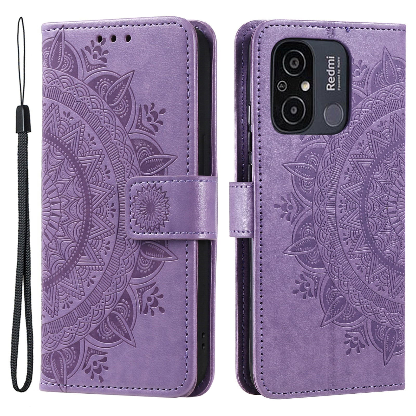 Phone Cover for Xiaomi Redmi 11A 4G Redmi 12C 4G Imprinted Mandala Flower Pattern Wallet Stand Phone Case