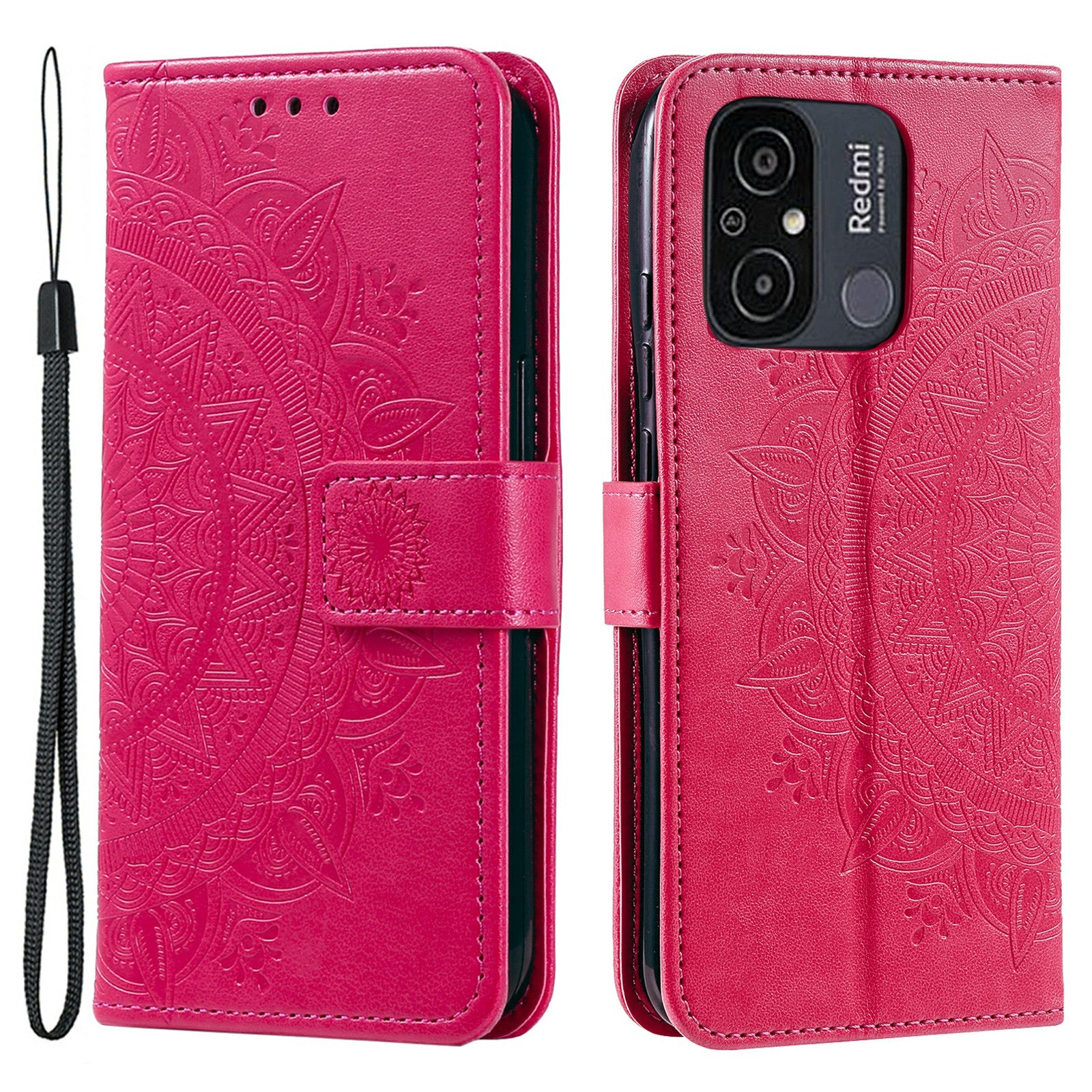 Phone Cover for Xiaomi Redmi 11A 4G Redmi 12C 4G Imprinted Mandala Flower Pattern Wallet Stand Phone Case