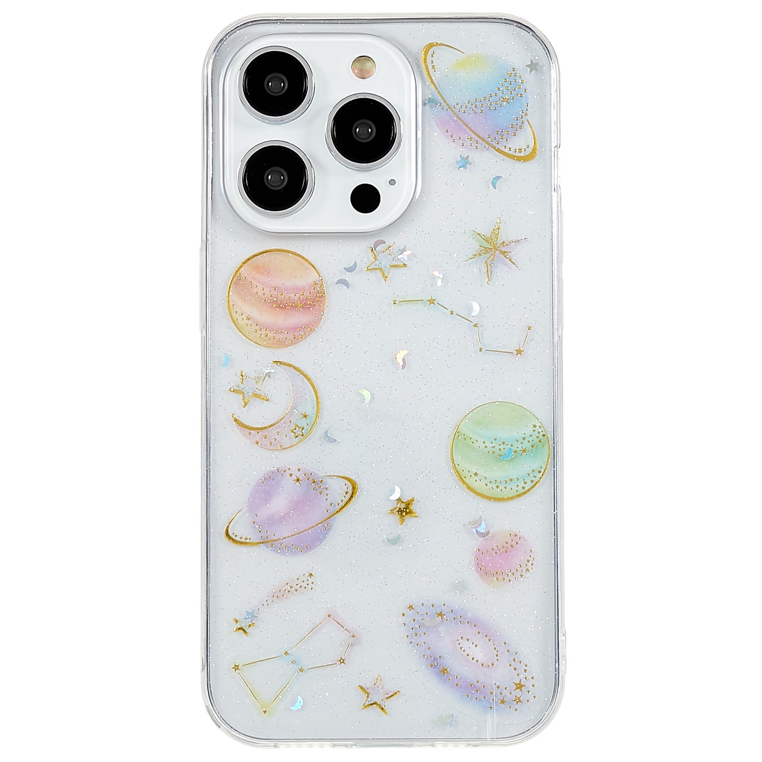 For iPhone 14 Pro Soft TPU Phone Case Star Planet Pattern Epoxy Protective Back Cover