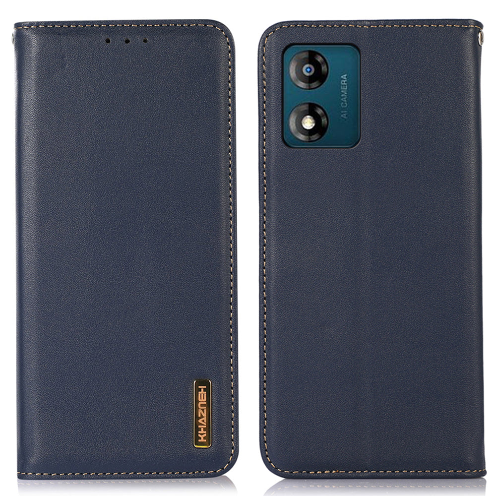 KHAZNEH Phone Case for Motorola Moto E13 4G Nappa Texture Genuine Cowhide Leather Phone Wallet Cover Stand